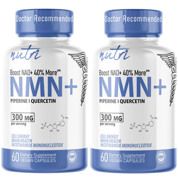 NMN Supplement 300mg NAD Supplement - (2 Pack) Nutri Ultra High Absorption Stabilized NMN Nicotinamide Mononucleotide, 40% More NAD+ w/ Quercetin Phytosome & Black Pepper - mnm supplement 120 Capsules Nature's Fusions uk supplements