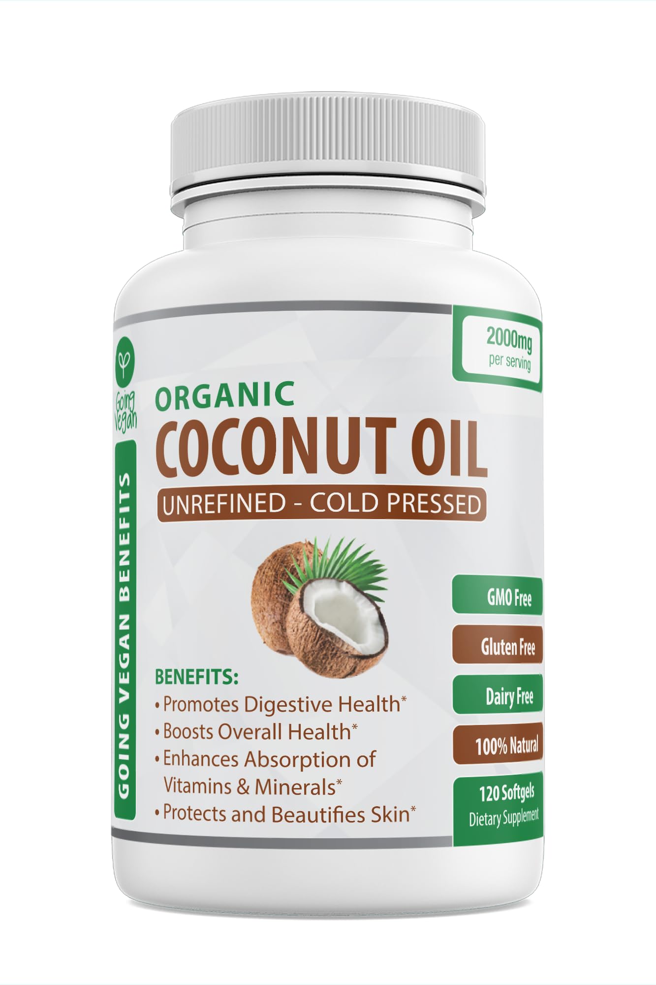 Organic Coconut Oil Capsules 2000mg - 100% Extra Virgin, Cold Pressed for Healthy Skin Going Vegan uk supplements