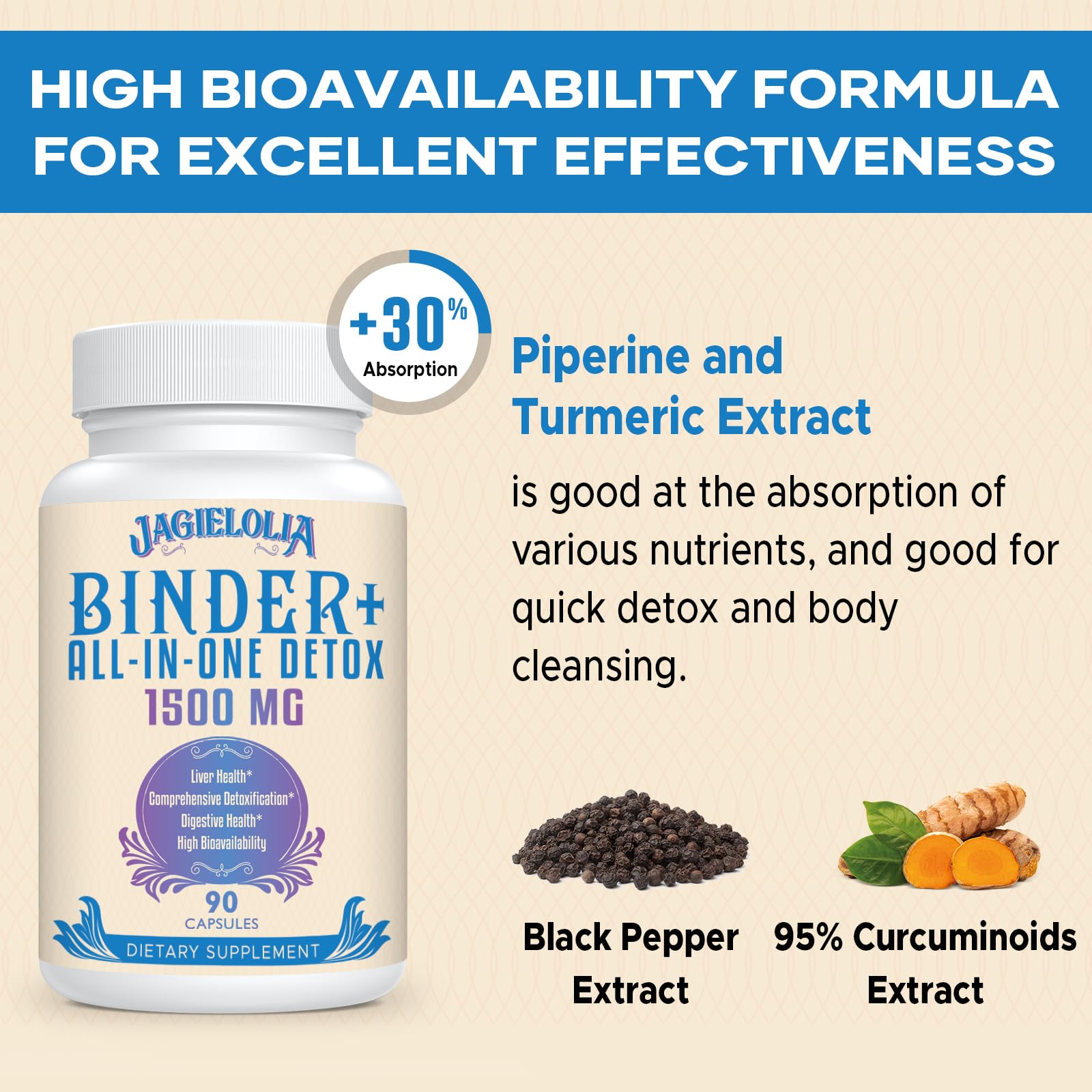 All-In-One Detox Binder Supplement 1500 MG - High Bioavailability, Liver Gut Detox Cleanse Jagielolia uk supplements