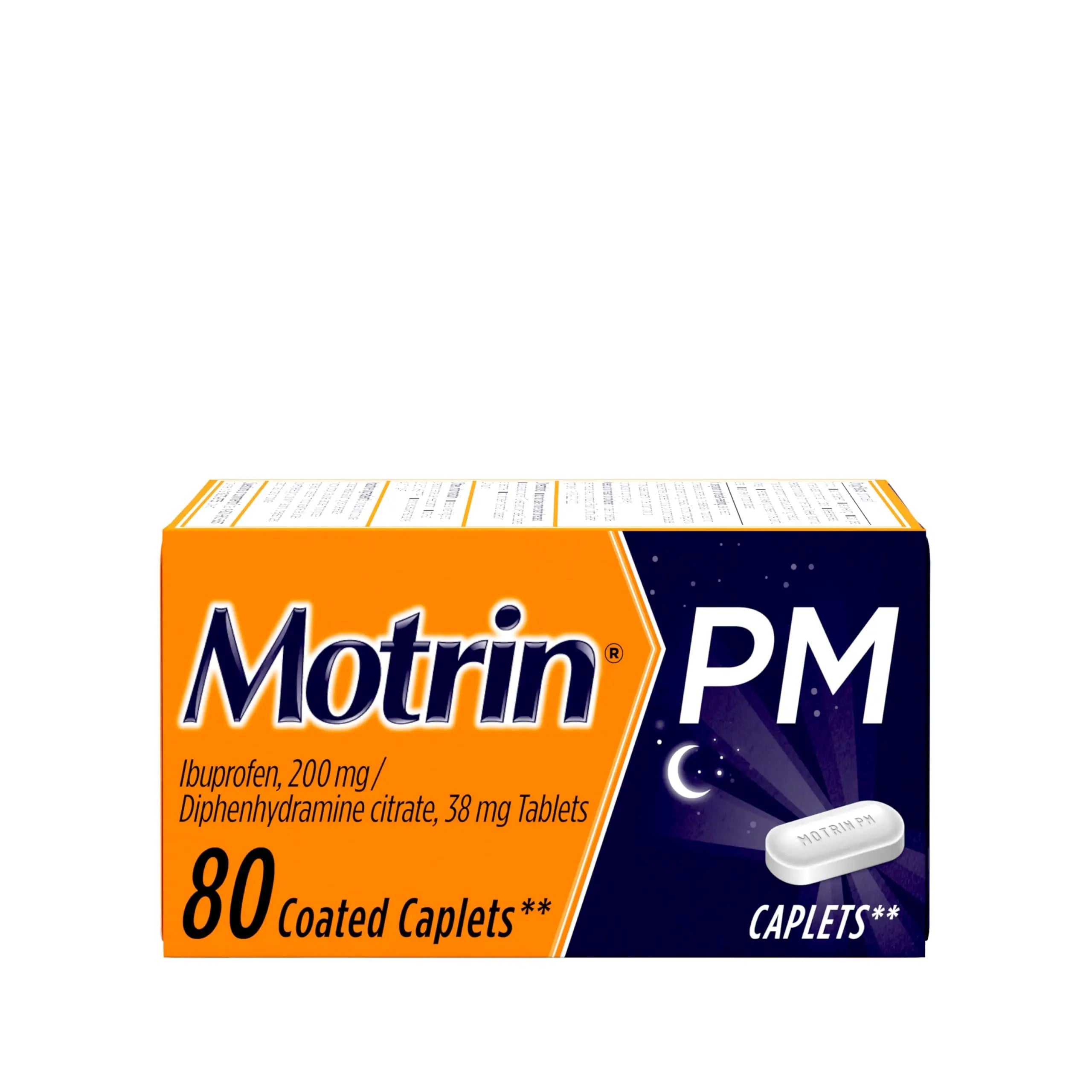 Motrin PM Caplets with 200 mg Ibuprofen & 38 mg Diphenhydramine Sleep Aid, Nighttime Pain Reliever for Minor Aches & Pains, Bulk, 80 ct Motrin uk supplements