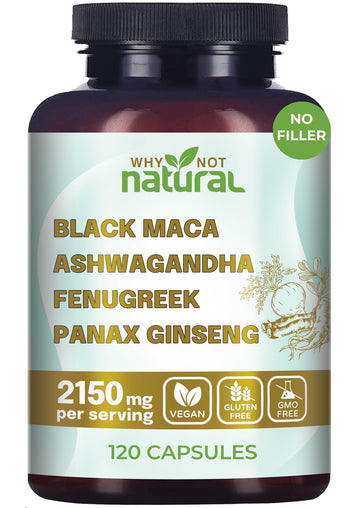 Why Not Natural 4-in-1 Organic Black Maca Root, Ashwagandha, Fenugreek, Panax Ginseng Capsules, Supplement for Men and Women (120 Count (Pack of 1) Why Not Natural uk supplements