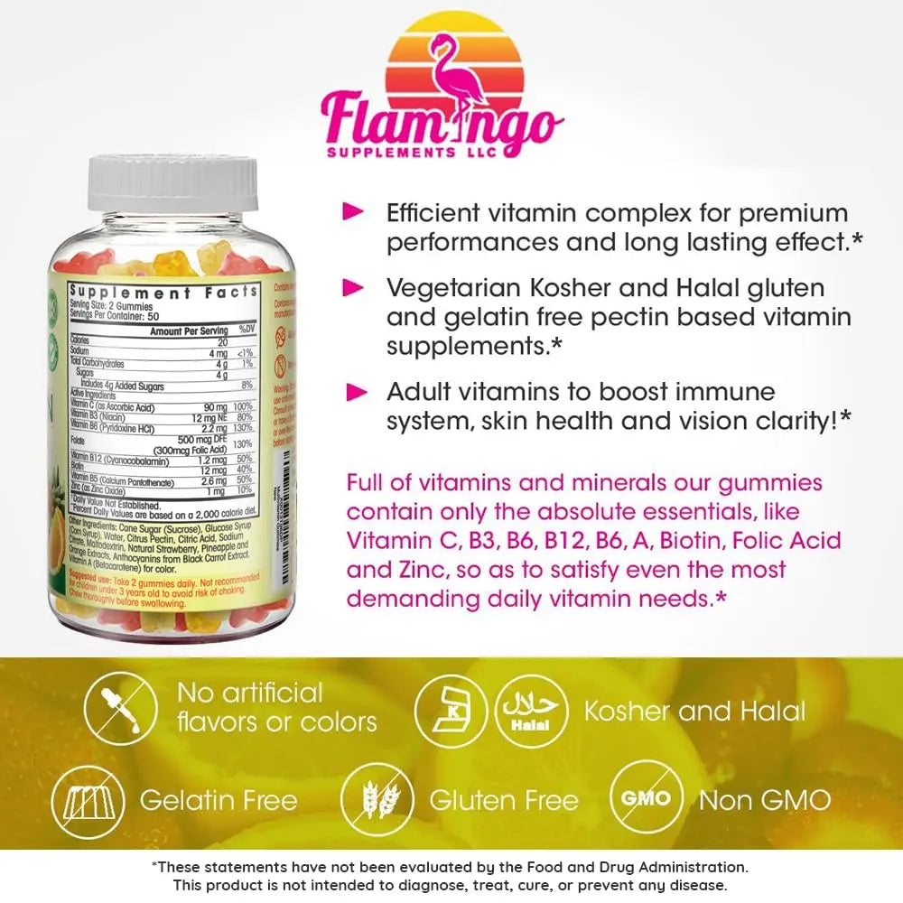 Flamingo Supplements Multivitamin Gummies | Vegan Friendly, Kosher Halal NO Gluten or Gelatin, no GMO| for Men, Women & Kids| Flamingo Supplements uk supplements