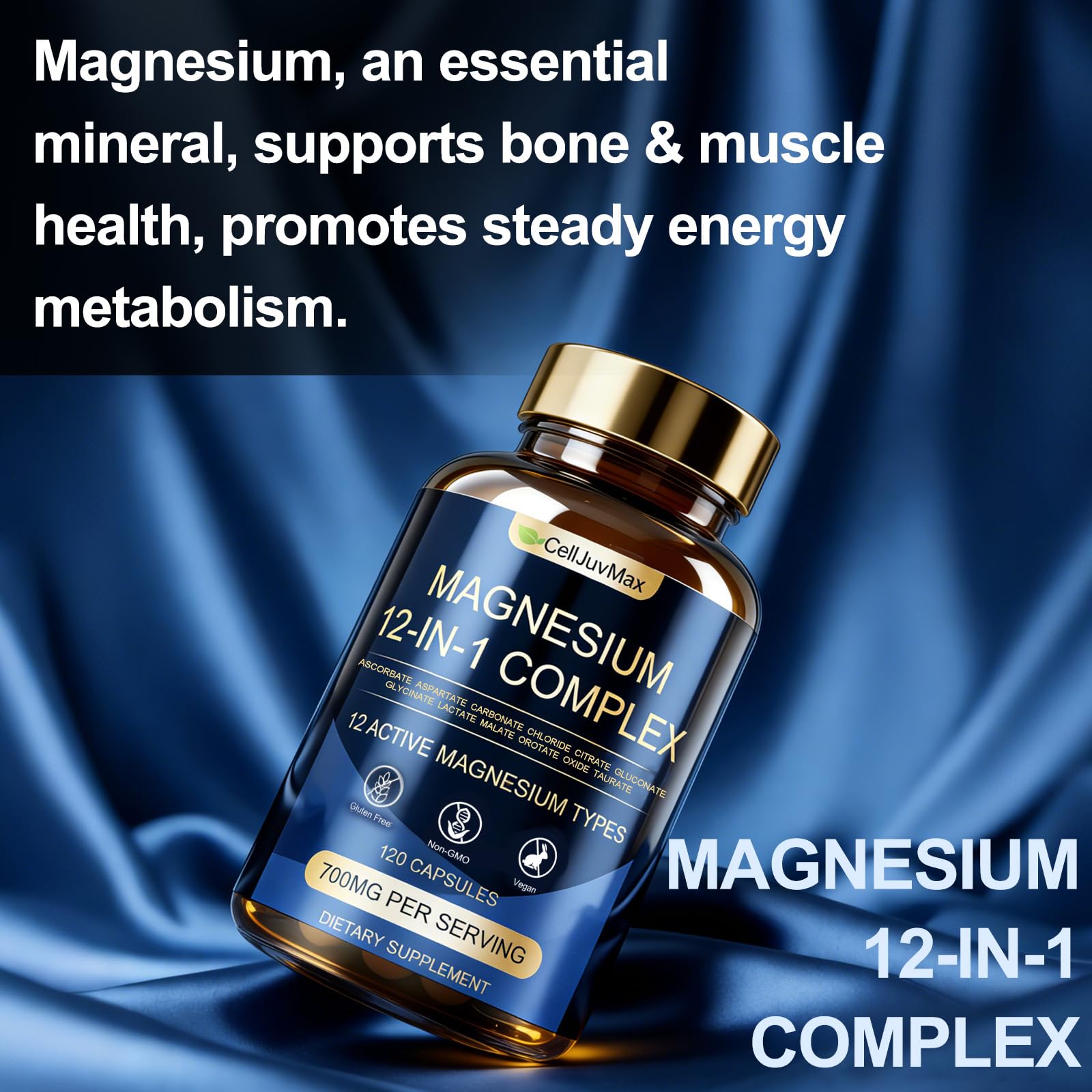 Magnesium 12-in-1 Complex 700mg, with Glycinate & Citrate, Vegan Supplement for Daily Wellness, 120 Capsules (1) WOJJ uk supplements