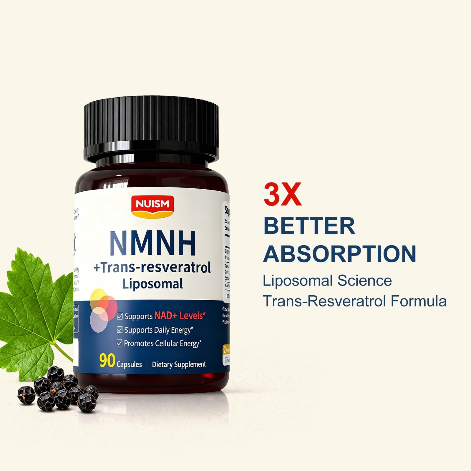 NUISM NMNH NAD+ Supplement, Liposomal 600mg NMN NAD+ and Resveratrol Complex for Cellular Energy, Healthy Aging & Metabolic Support, 90 Capsules NUISM uk supplements