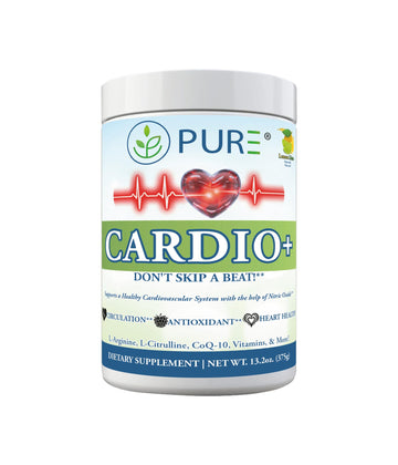 PURE® Cardio+ Nitric Oxide Heart & Circulation Support - 5000mg L-Arginine & 1000mg L-Citrulline - Lemon Lime, 30 Servings Powder, 375 Grams - CoQ10 Beet Root - High Potency Cardiovascular Formula PURE uk supplements