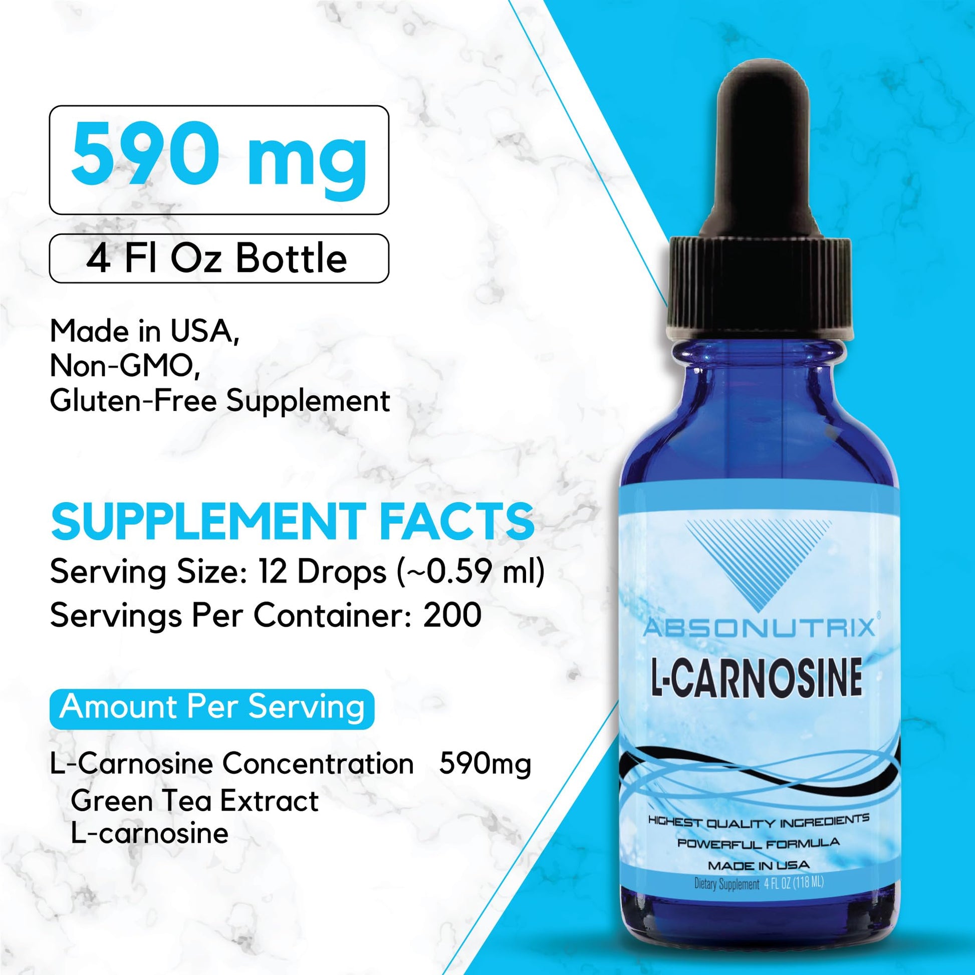 Absonutrix L-Carnosine - 583 mg 4 Oz Bottle, 200 Highly Potent Servings, Easy-to-Consume Drops, High Bioavailability, Third-Party Tested, GMP-Certified, Non-GMO, Cruelty-Free Products, Made in USA Absonutrix uk supplements
