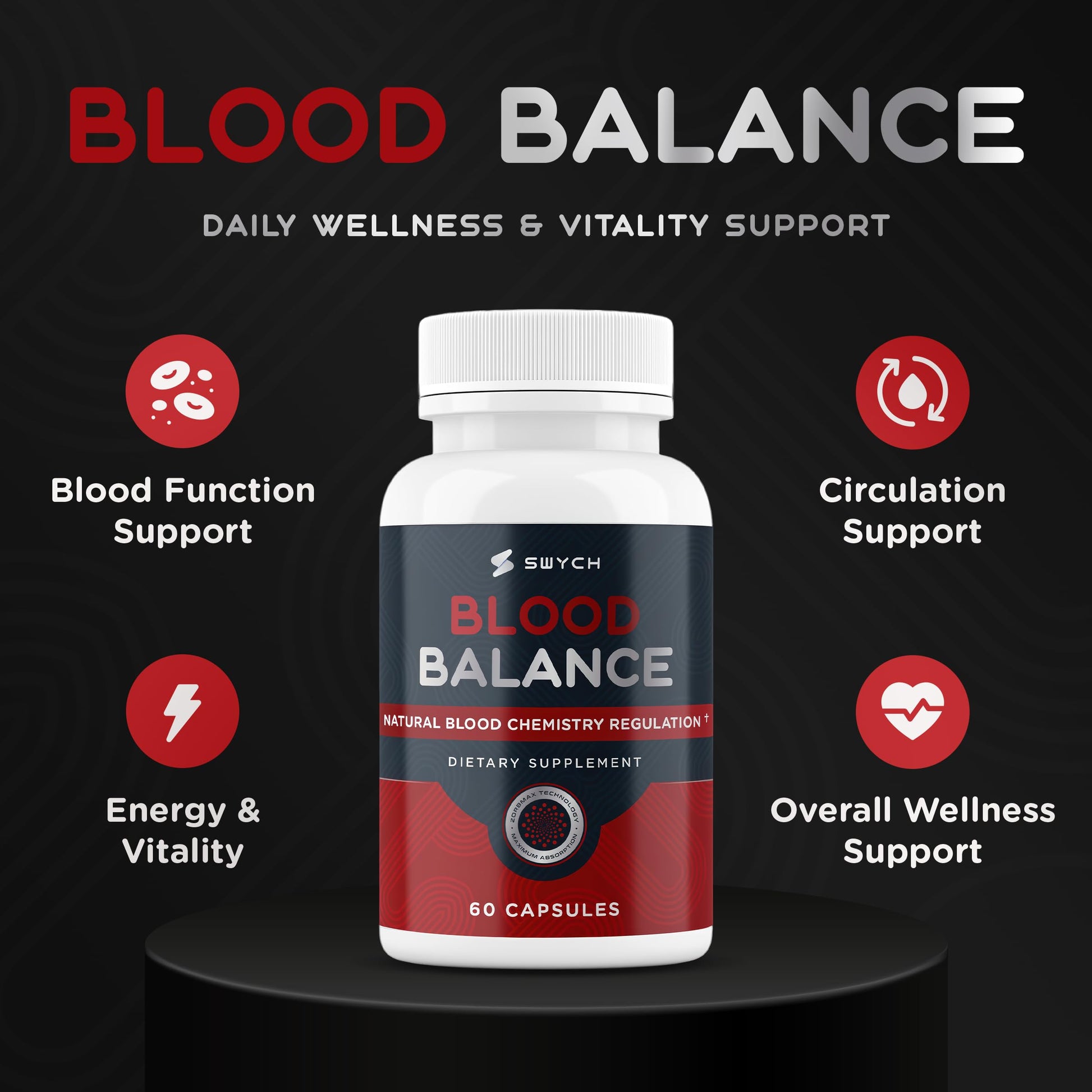 Blood Balance Supplement for Healthy Blood Support, Circulation, Metabolism & Vitality | Energy Formula with Premium Ingredients | Holistic Products to Support Cardiovascular Function – 60 Capsules SWYCH uk supplements