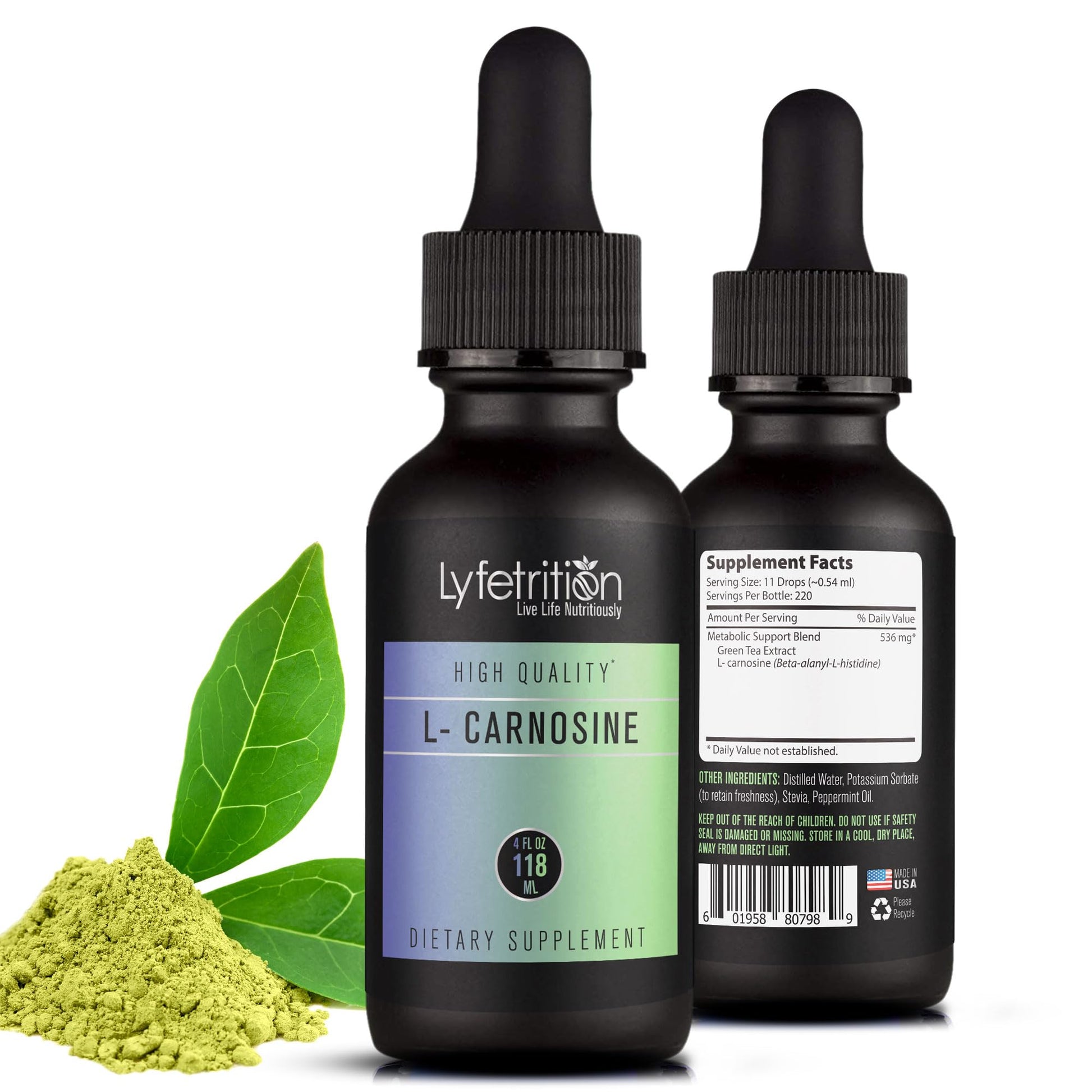 Lyfetrition L-Carnosine Liquid Supplement 118 ml, 4 FL Oz Liquid, 220 Servings, Made in USA, Quick Absorption, Potent Ingredients, Non-GMO Lyfetrition uk supplements