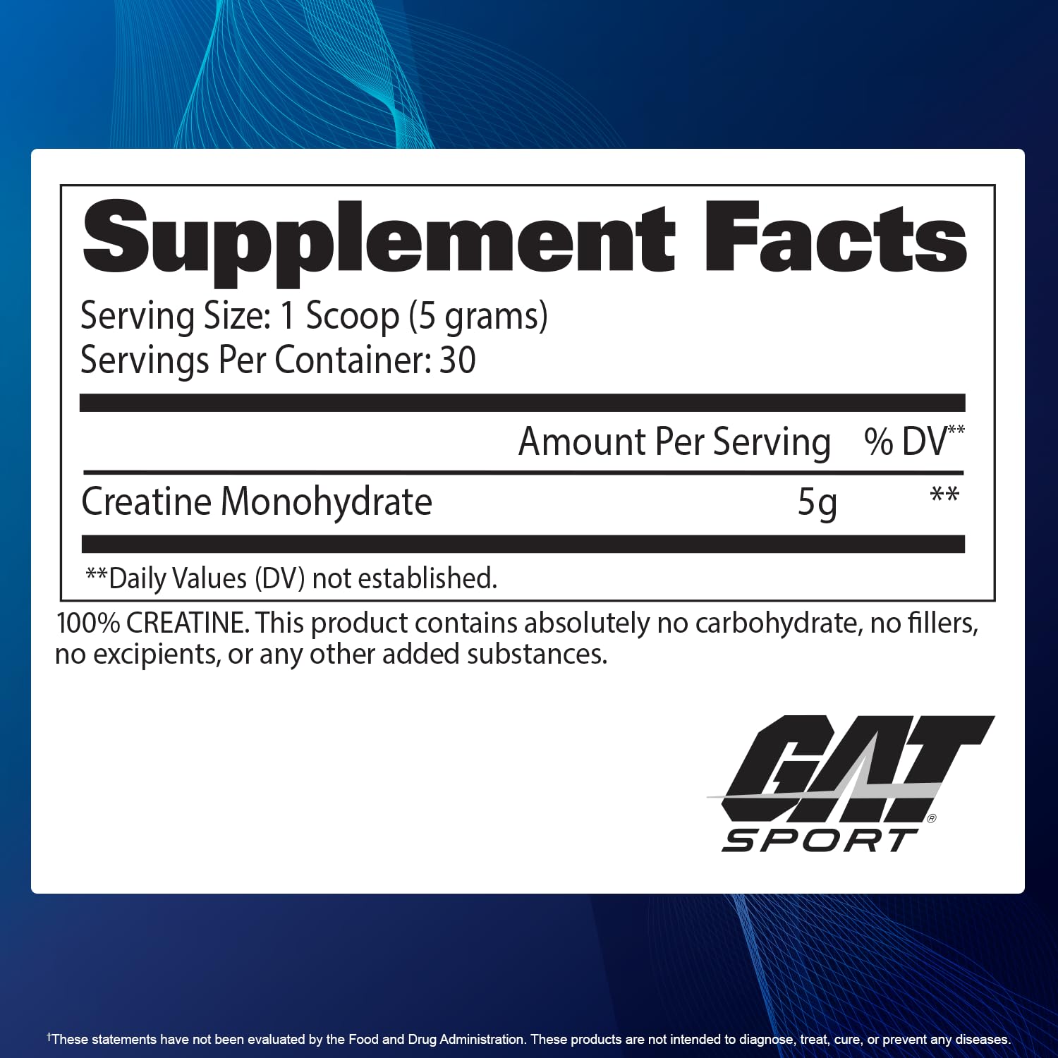 GAT SPORT Creatine Monohydrate Powder, 150 Grams, Strength, Brain Health, GLP1 Support Anti-oxidant, Endurance, for Men & Women, 1 Month Supply, Unflavored (30 Servings) GAT SPORT uk supplements