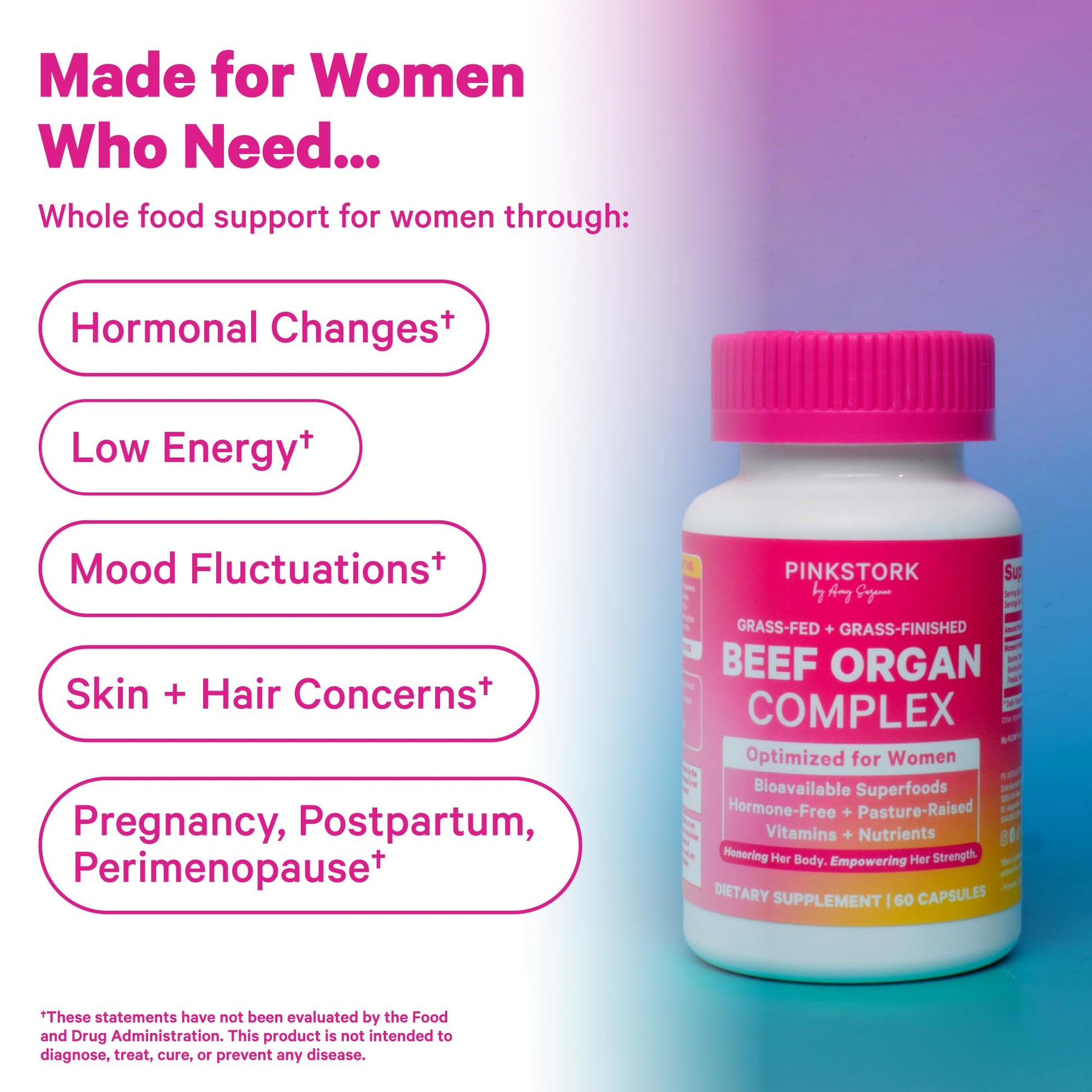 Pink Stork Beef Organ Supplement for Women | Grass-Fed Beef Liver Capsules with Iron, B12, CoQ10, Vitamin A | Primal Multivitamin for Female Hormone + Energy Support | 60 Capsules Pink Stork uk supplements