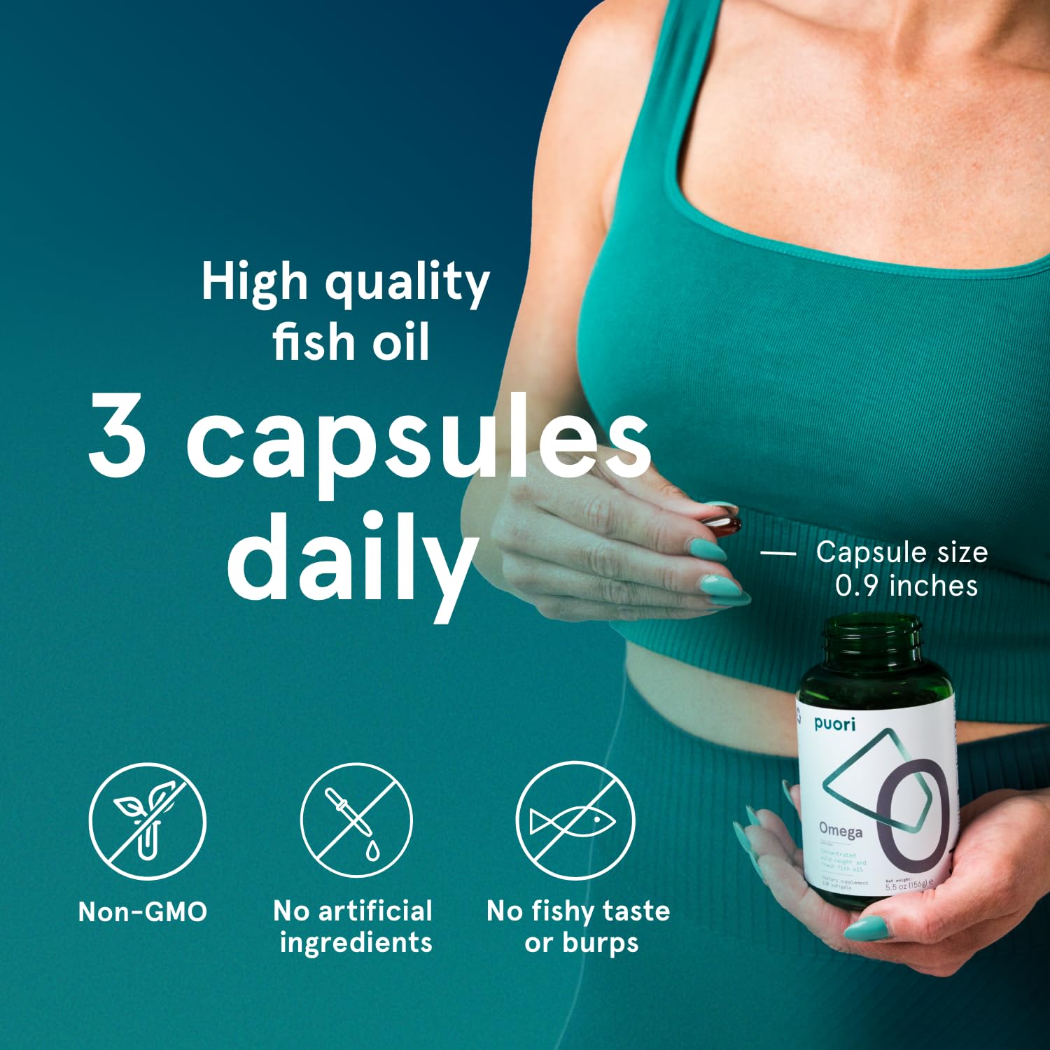 Puori Omega 3 Fish Oil Supplement - Ultra Pure & Burpless Wild Caught Fish Oil with 2000mg Omega 3 Fatty Acids,1250mg EPA & 500mg DHA Supports Heart, Brain & Eye Health - IFOS Certified - 120 Softgels Puori uk supplements