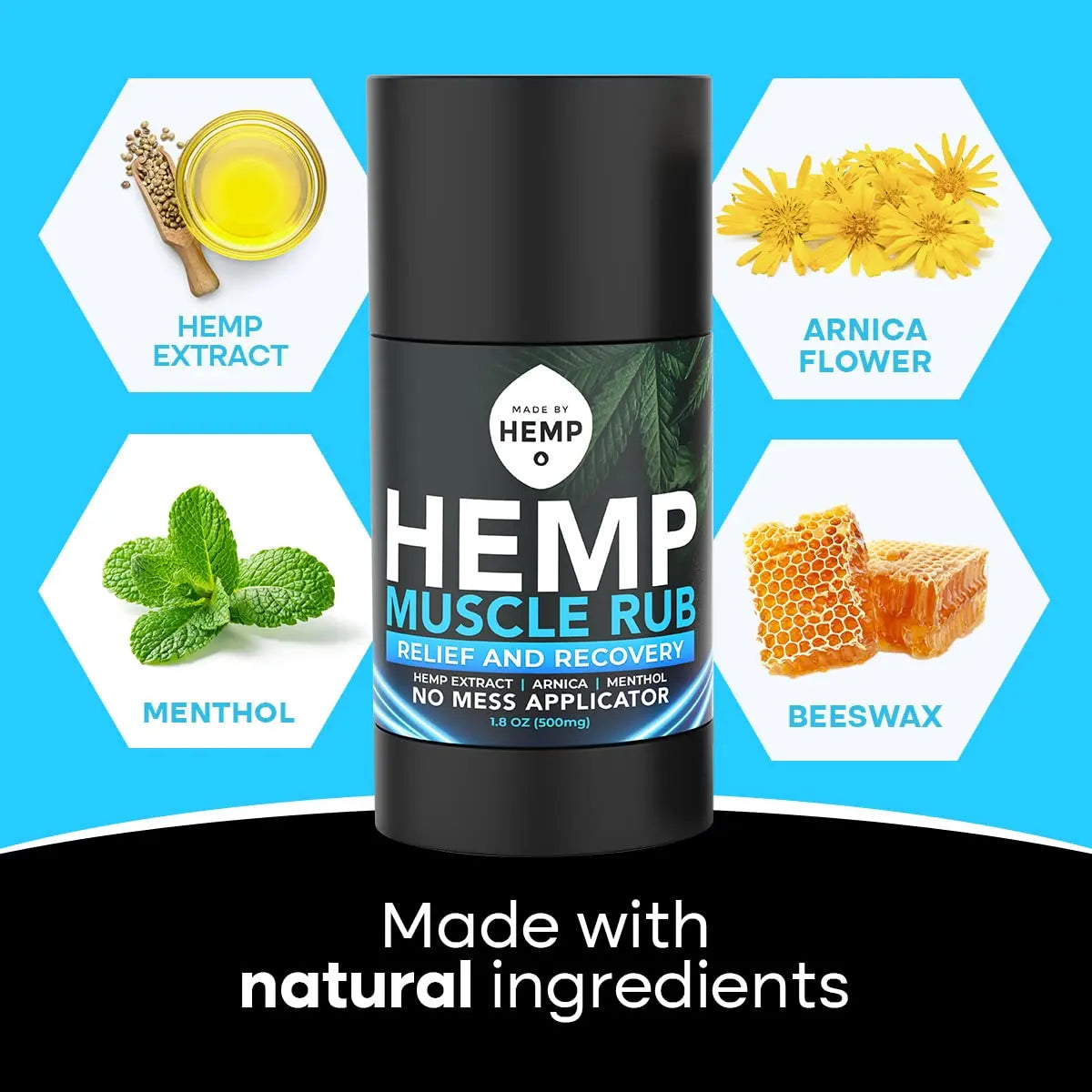 Hemp Roll On Post Workout Muscle Relief Stick for Muscles and Joints Natural Blend with Arnica, Menthol, Ginger Non Greasy Balm Cooling Soothing Support Formula Made by Hemp 1.8oz MADE BY HEMP Co. uk supplements