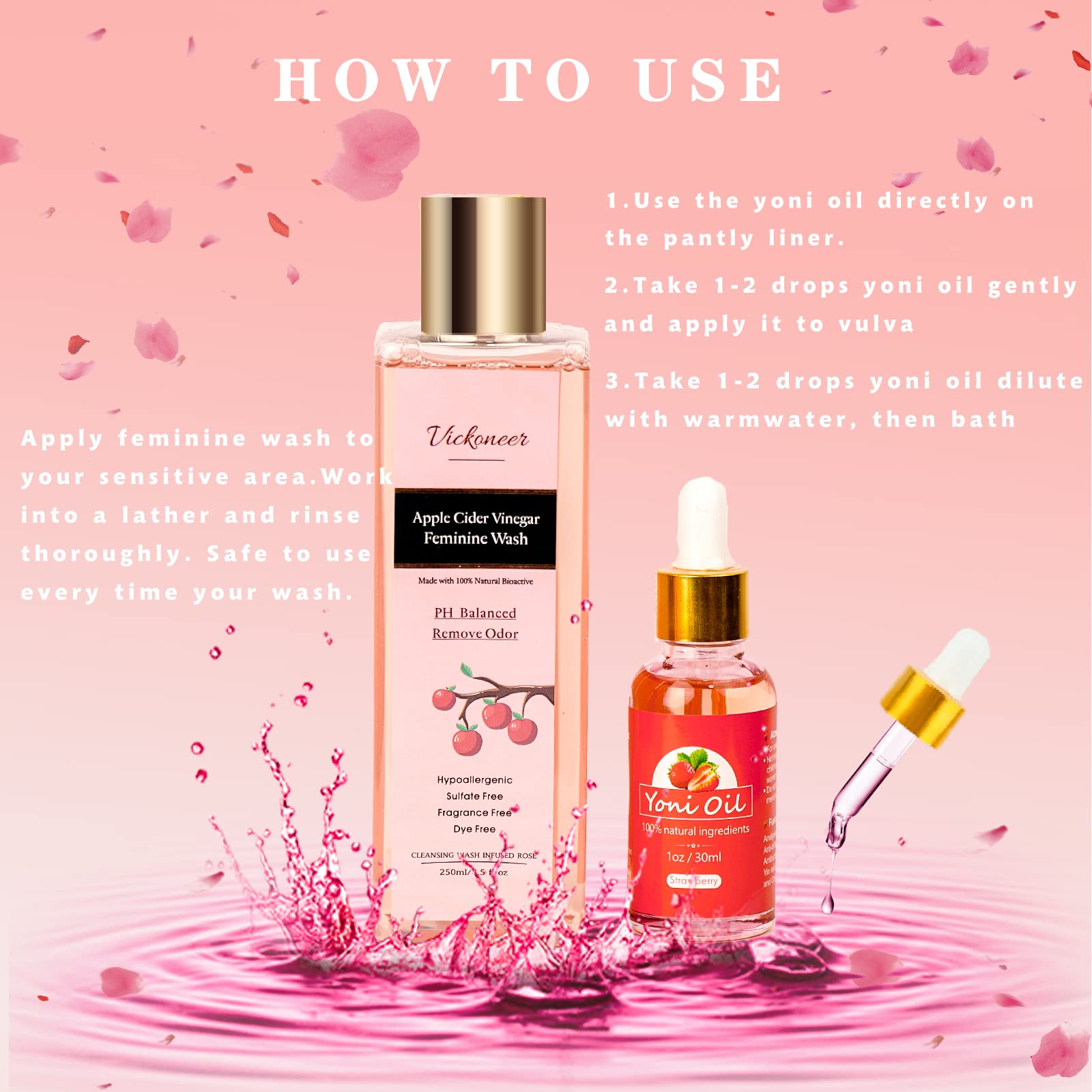 Vickoneer Yoni Wash for Women & Yoni Essential Oil, Intimate Feminine Wash Yoni Care Vickoneer uk supplements