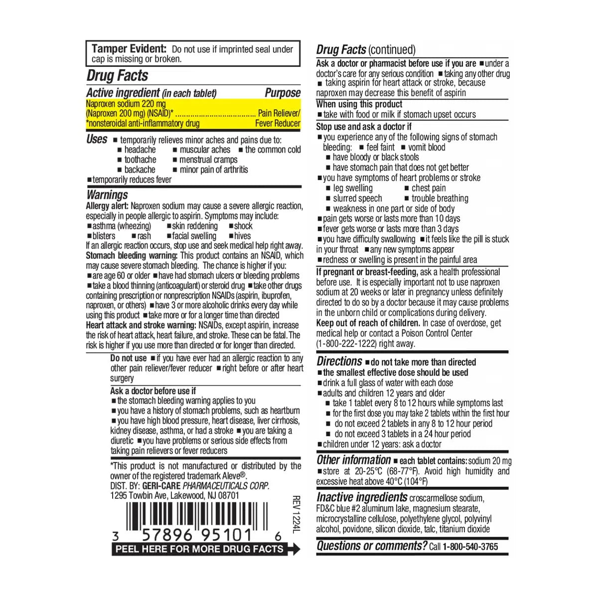GeriCare Naproxen Sodium Tablets, 220mg (100 Count)- NSAID Extra-Strength Pain Relief for Headache, Arthritis, Muscle Aches, Menstrual Cramps- Film-Coated Naproxen, Anti-Inflammatory & Fever Reducer GeriCare uk supplements