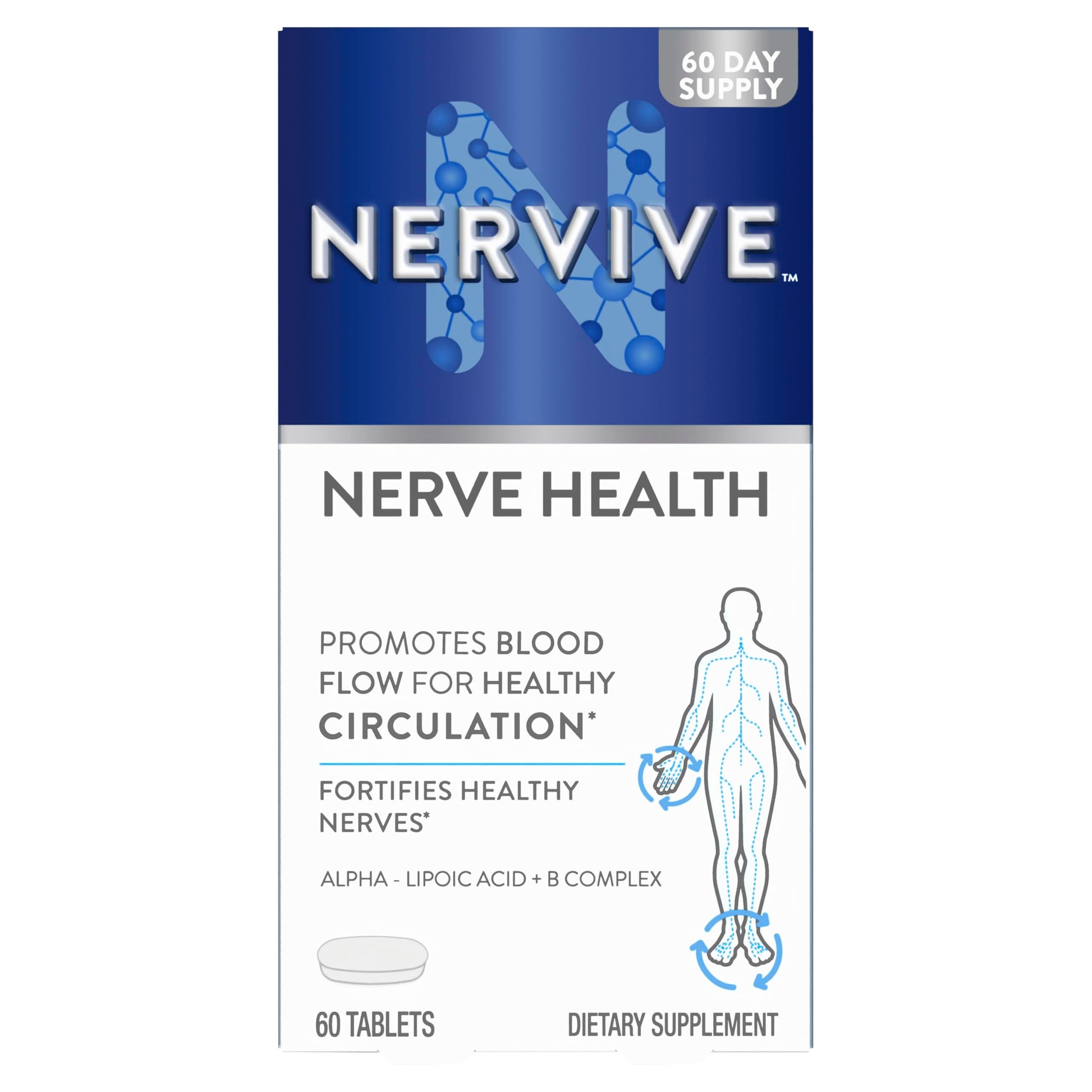 Nervive Nerve Health, Alpha Lipoic Acid, Fortify Nerve Health, Healthy Nerve Function, Healthy Blood Circulation, Supplement, Tablet, 60 Tablets Nervive uk supplements