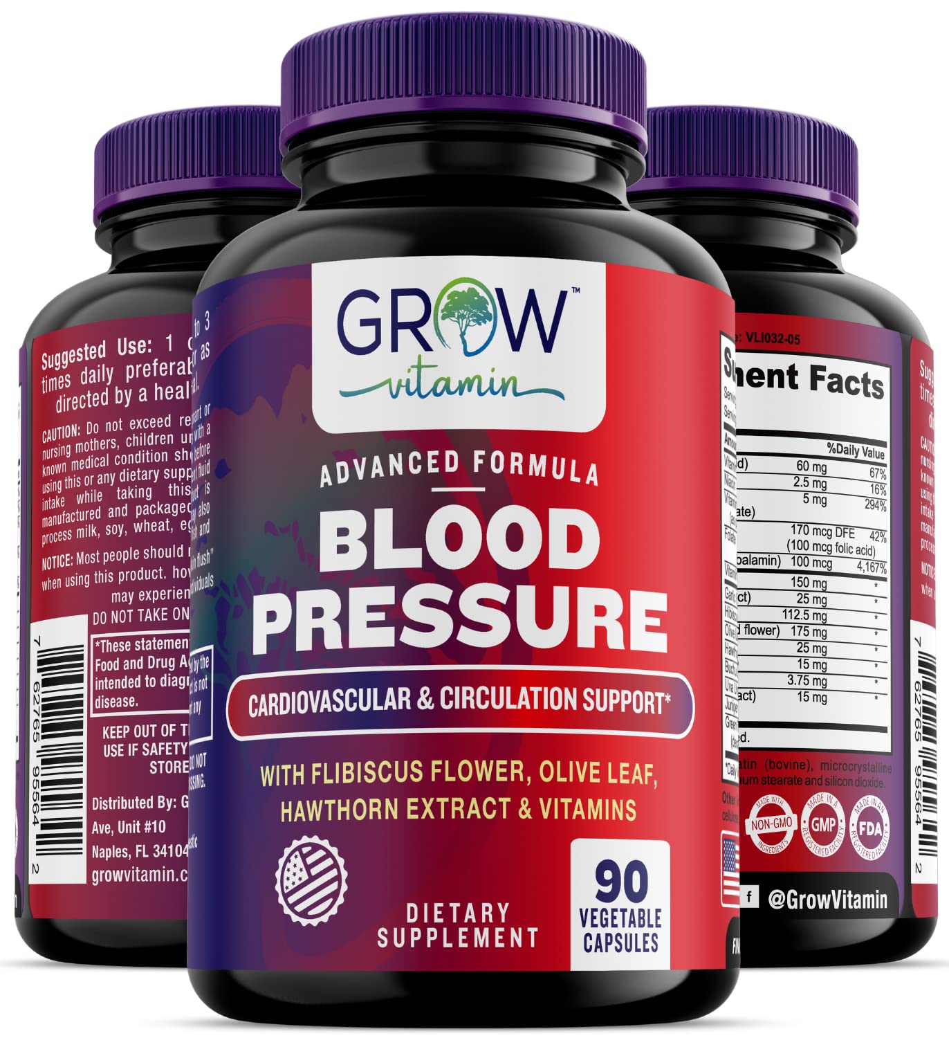 grow vitamin Blood Pressure Formula - Herbal Blend, Non-GMO, Gluten-Free - 90 Capsules grow vitamin uk supplements
