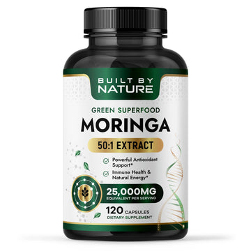 Built by Nature Moringa – 500mg Pure Moringa Leaf Extract 50:1 per Serving – High Potency Moringa Supplement – 120 Capsules Built by Nature uk supplements