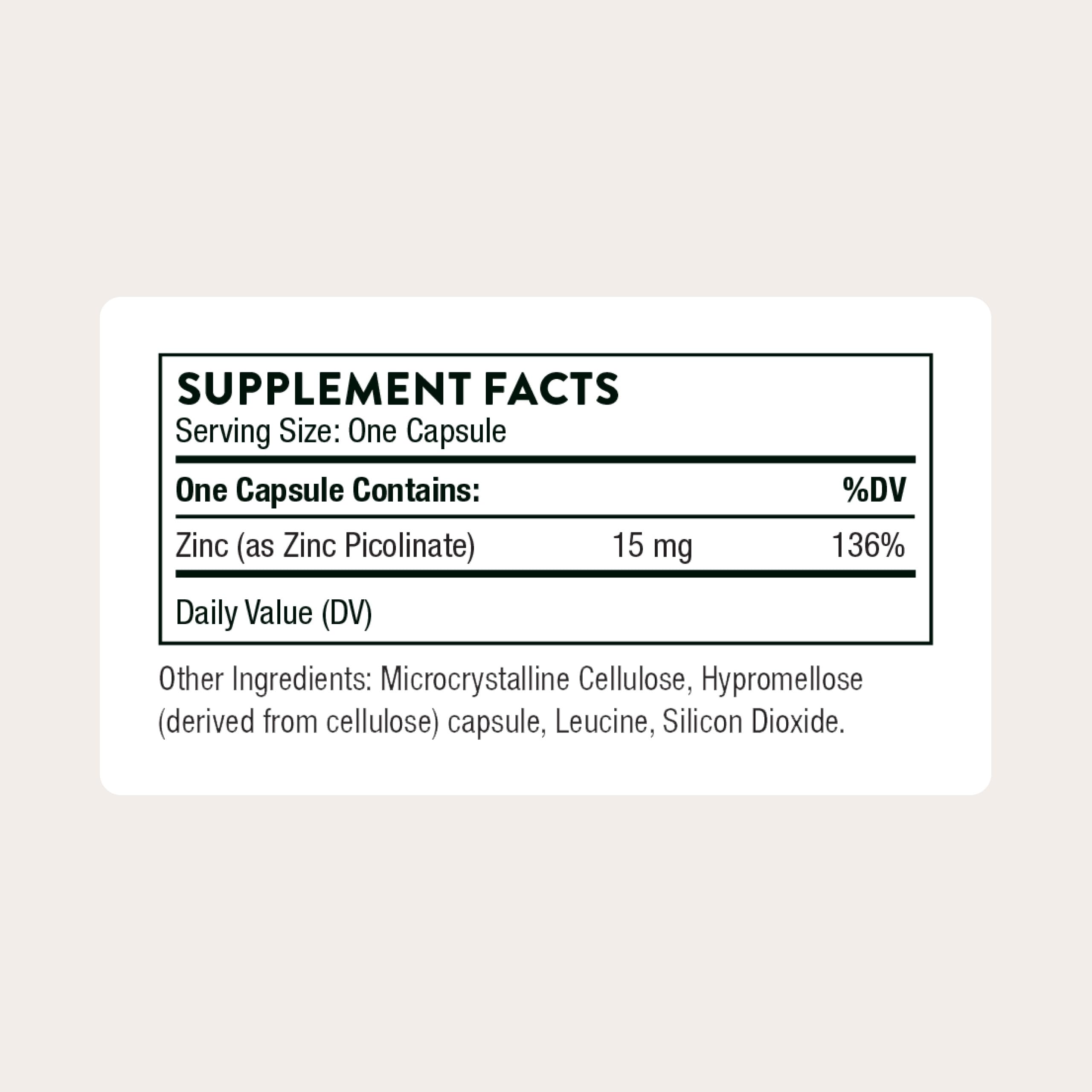 THORNE - Zinc Picolinate 15mg - Highly Absorbable Zinc Supplement - Supports Wellness, Immune System, Eye, Skin, and Reproductive Health* - Gluten-Free, Soy-Free, Dairy-Free - 60 Capsules THORNE uk supplements
