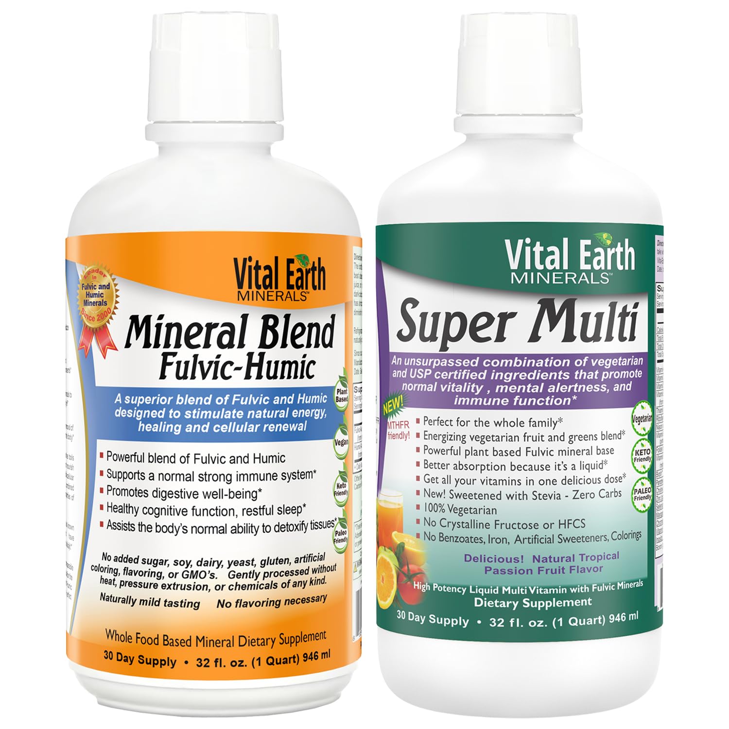 Vital Earth Minerals Detox and Wellness Support – Fulvic Humic Mineral Blend with 70+ Trace Minerals + Super Multi, Liquid Multivitamins, MTHFR Enhancement, 32 OZ Ea Vital Earth Minerals uk supplements