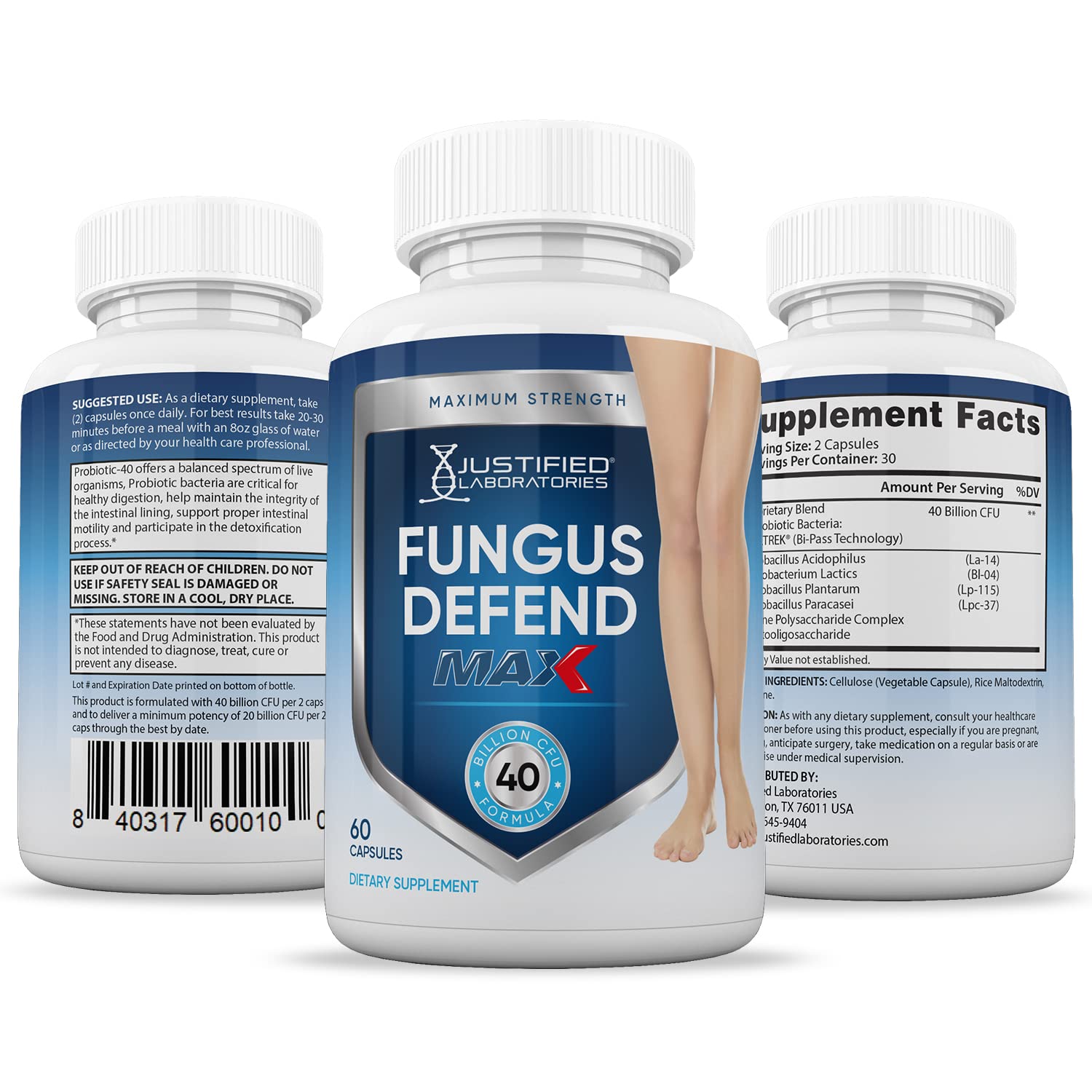 Justified Laboratories (3 Pack) Fungus Defend Max Pills 40 Billion CFU Probiotic 180 Capsules Justified Laboratories uk supplements