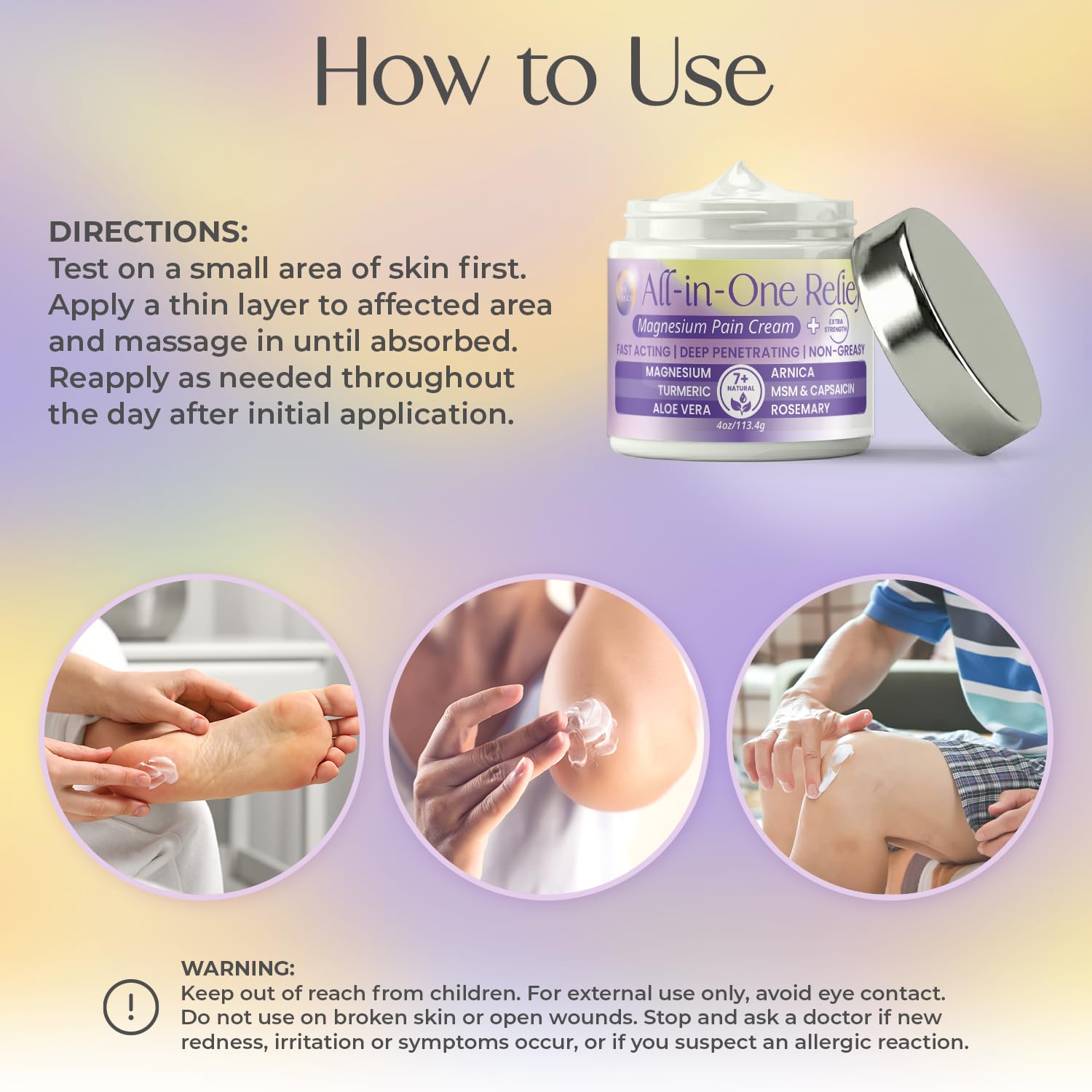 PURPLE CANYON All in One Magnesium Pain Cream – Natural Pain Relief Cream with Arnica, MSM & Capsaicin for Muscle & Joint Support – Fast-Absorbing, Non-Greasy Formula with Aloe Vera & Turmeric PURPLE CANYON uk supplements