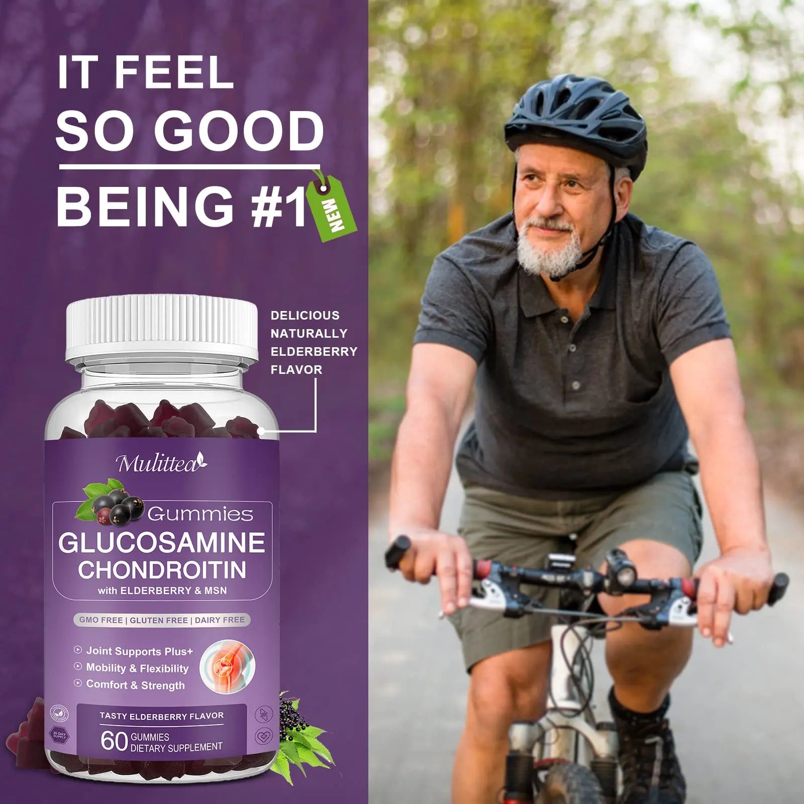 Mulittea Glucosamine Chondroitin Gummies - Extra Strength Joint Support Supplement with MSM & Elderberry for Natural Joint, Antioxidant Immune Support for Adults, Men & Women-(2 Pack) Mulittea uk supplements