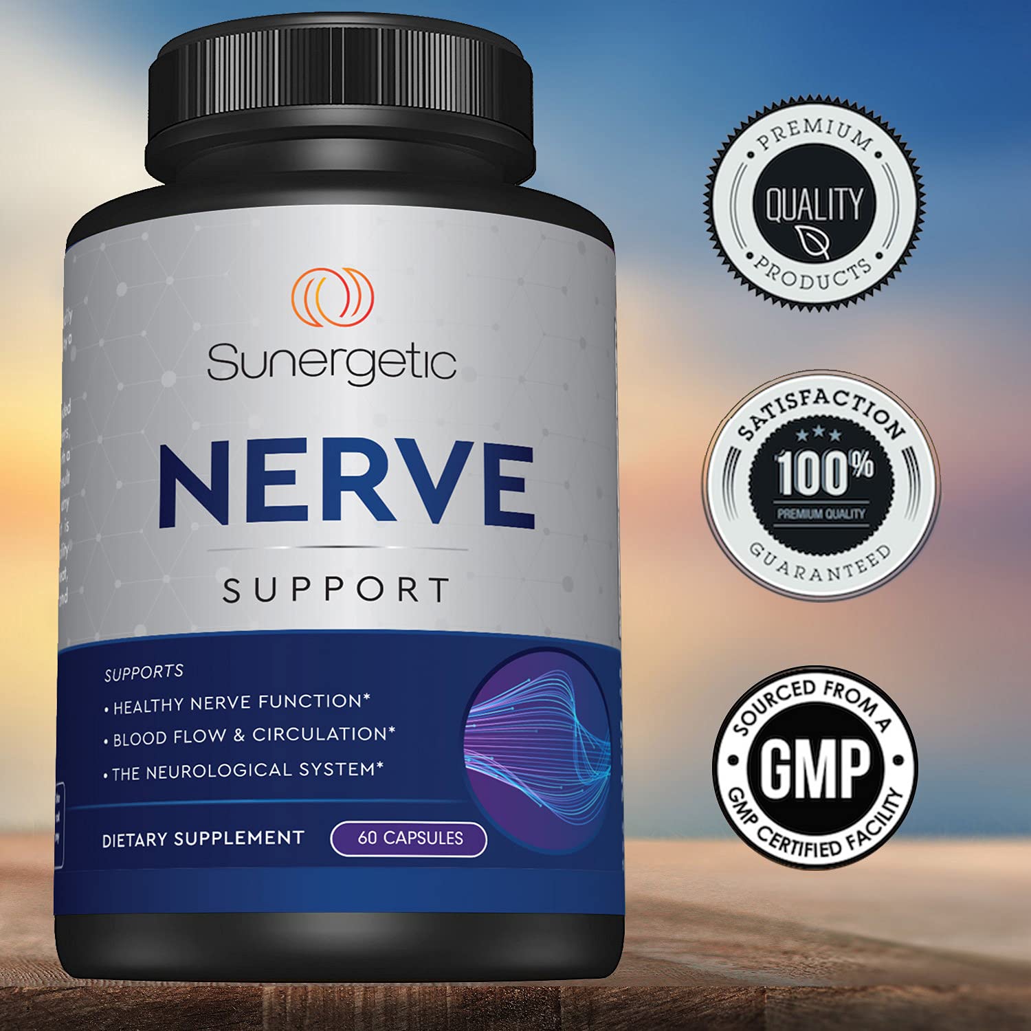 Premium Nerve Support Supplement – with Alpha Lipoic Acid (ALA) 600 mg, Acetyl-L-Carnitine (ALC) & Benfotiamine - Nerve Support Formula for Healthy Circulation, Feet, Hands & Toes - 60 Capsules Sunergetic uk supplements
