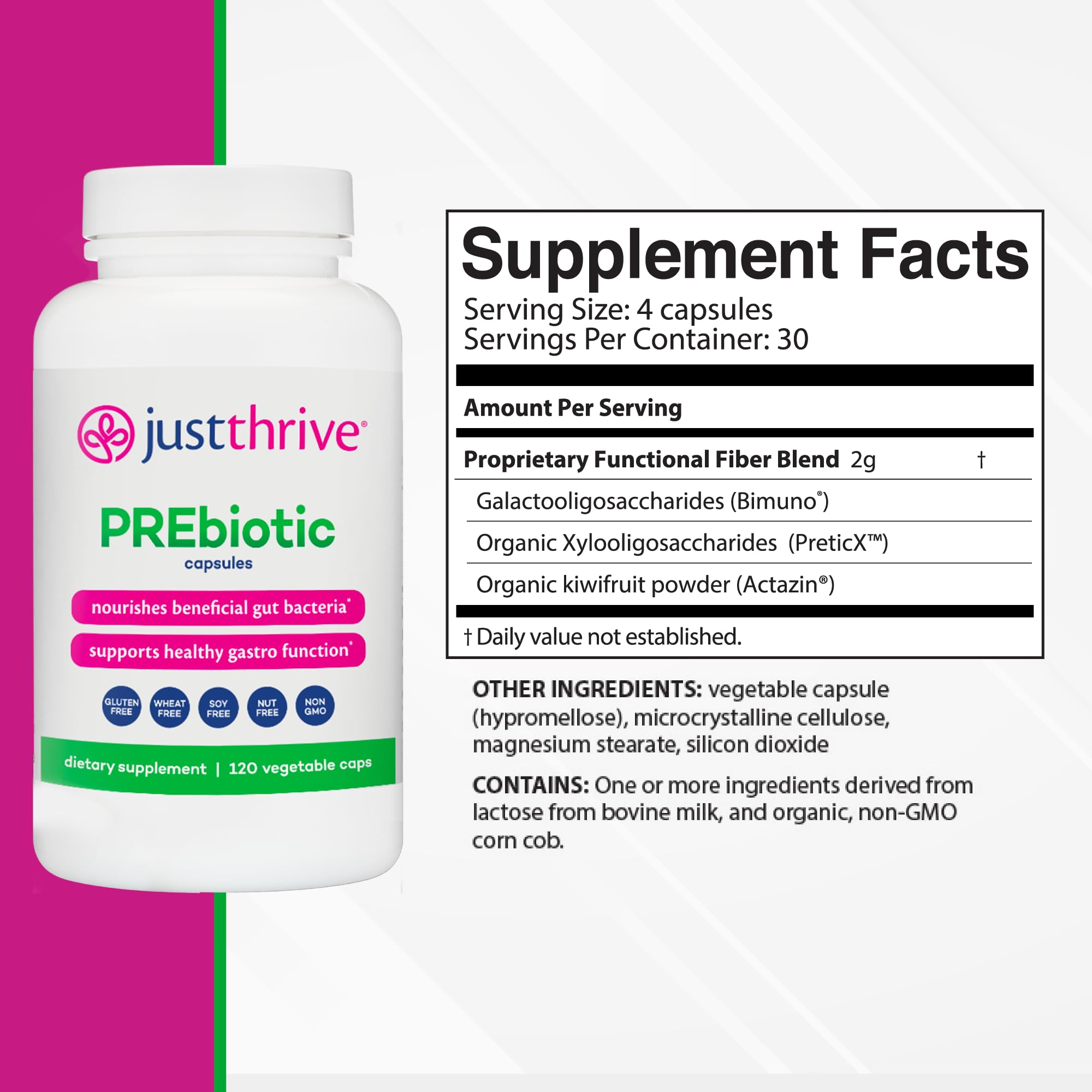 Just Thrive PREbiotic Capsules - Prebiotic Blend for Gut Health and Immune Support, 120 Caps Just Thrive uk supplements