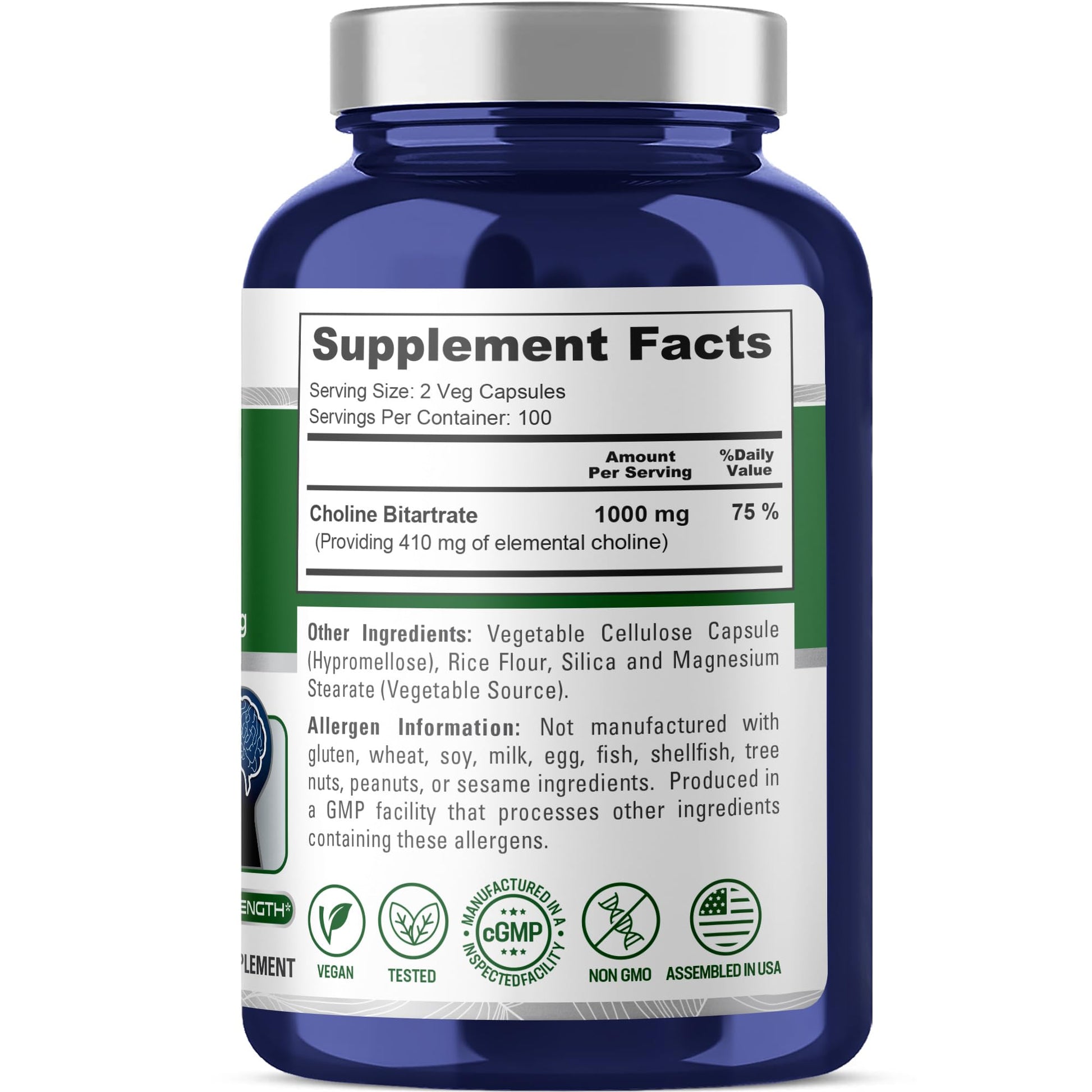 NusaPure Choline Bitartrate - Suitable for Vegetarian/Vegan, Non - GMO - 1000 mg 200 Capsules NusaPure uk supplements