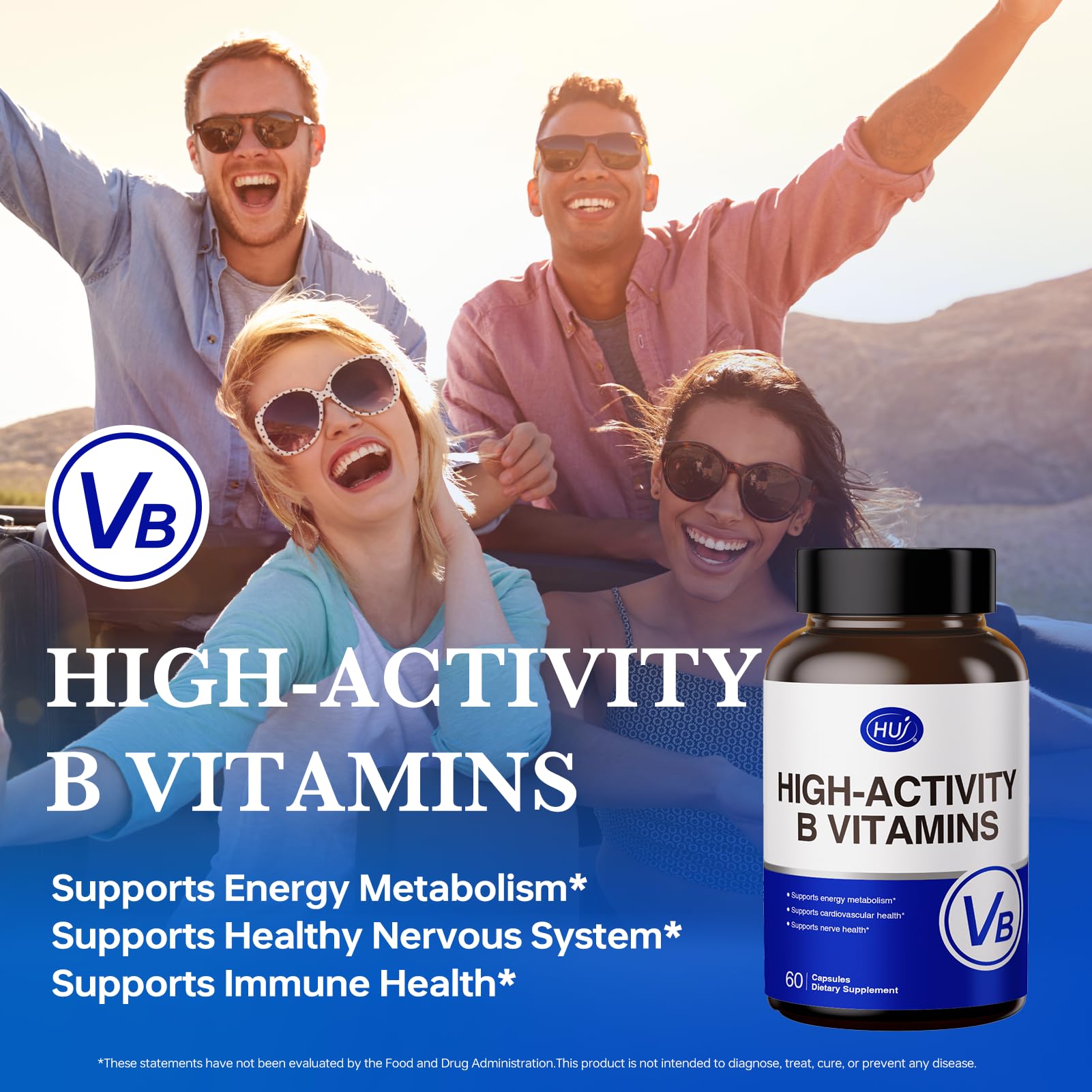 HUJ High-Activity B Vitamins - Supports Normal Energy Metabolism & Nerve System Health - Supplement with 8 B Vitamins, Inositol and D-Chiro Inositol - 60 Capsules. HUJ uk supplements