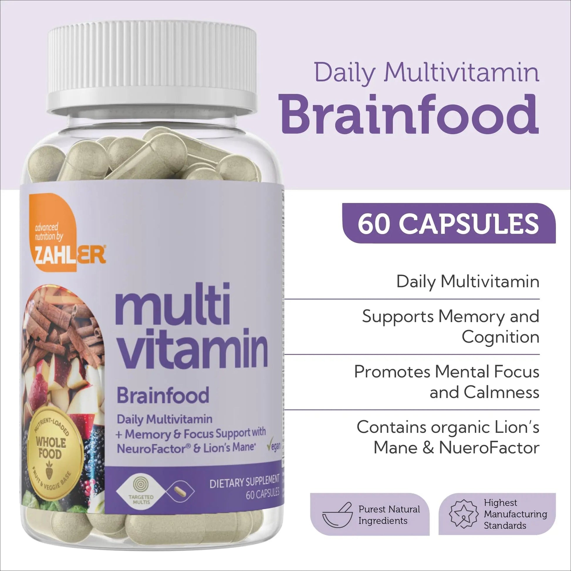 Zahler - Multivitamin Brain Supplement (60 Count) Kosher Brainfood Capsules for Adults with Neuro Factor & Lion's Mane Zahler uk supplements