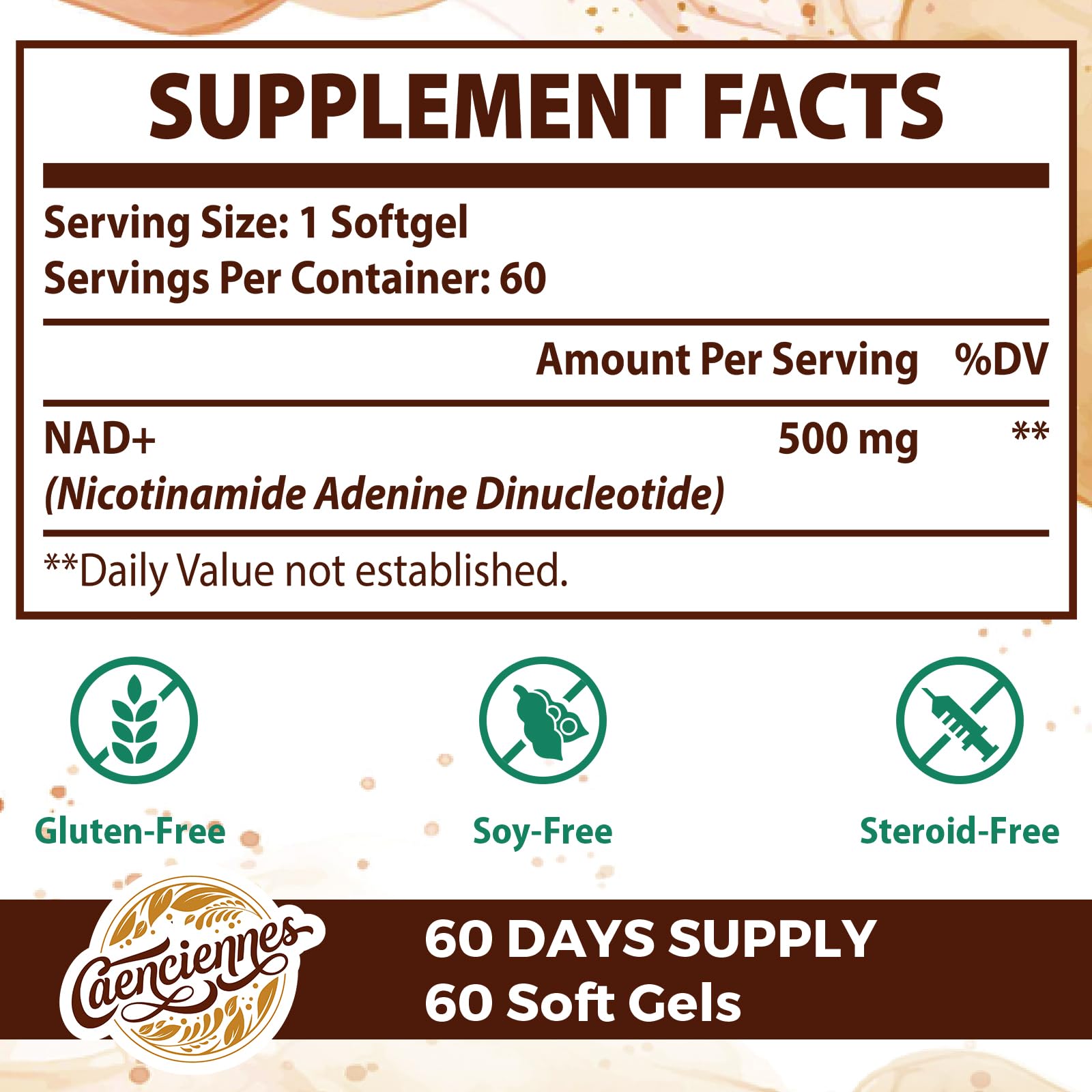 Caenciennes Liposomal NAD+ 500 MG Supplement, True NAD Plus Supplement, Superior Absorption, Boost NAD+ More Efficient Than Nicotinamide Riboside for Cellular Energy, Healthy Aging, 60 Serving Caenciennes uk supplements