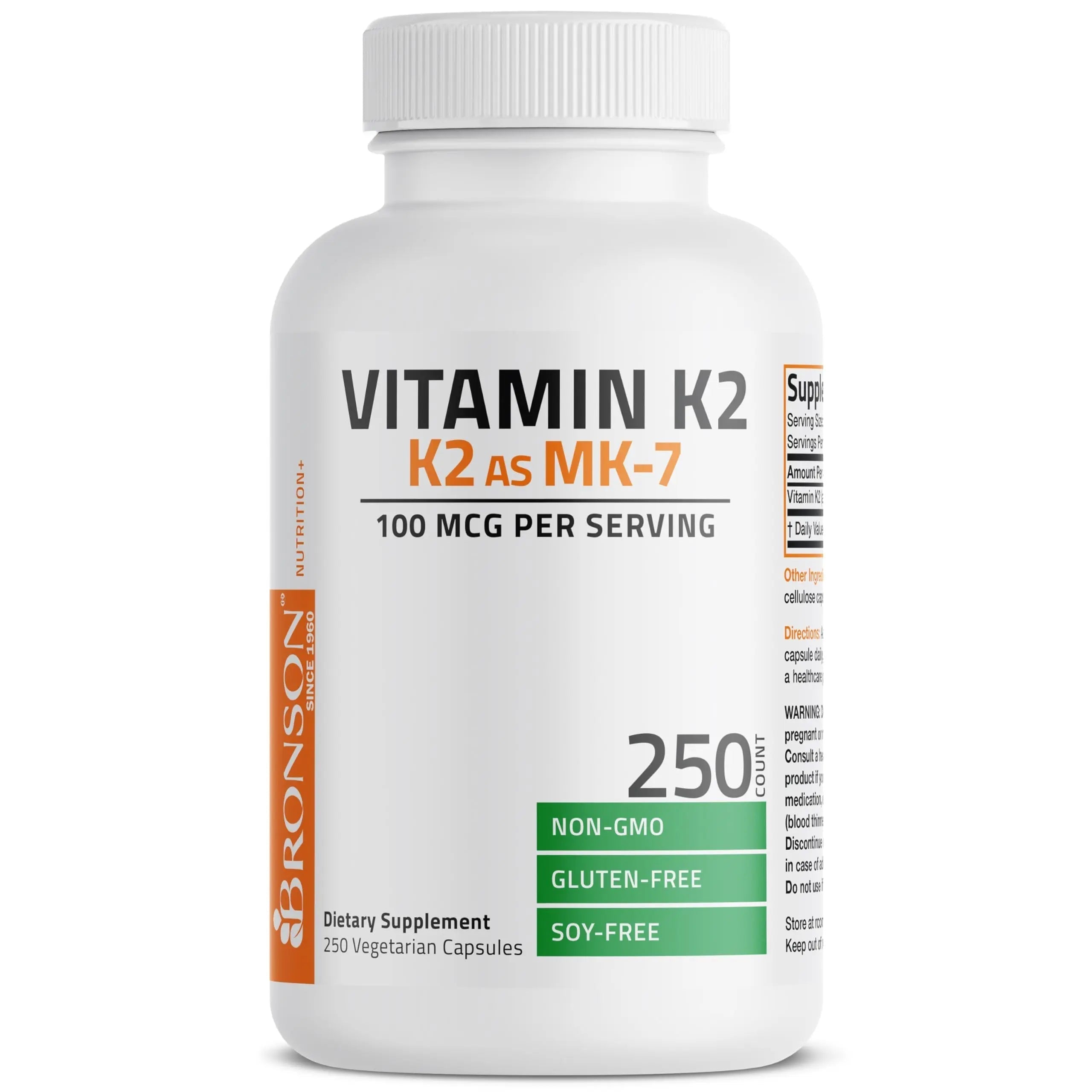Bronson Vitamin K2 as MK-7 Menaquinone 100 mcg Non-GMO, 250 Capsules Bronson uk supplements