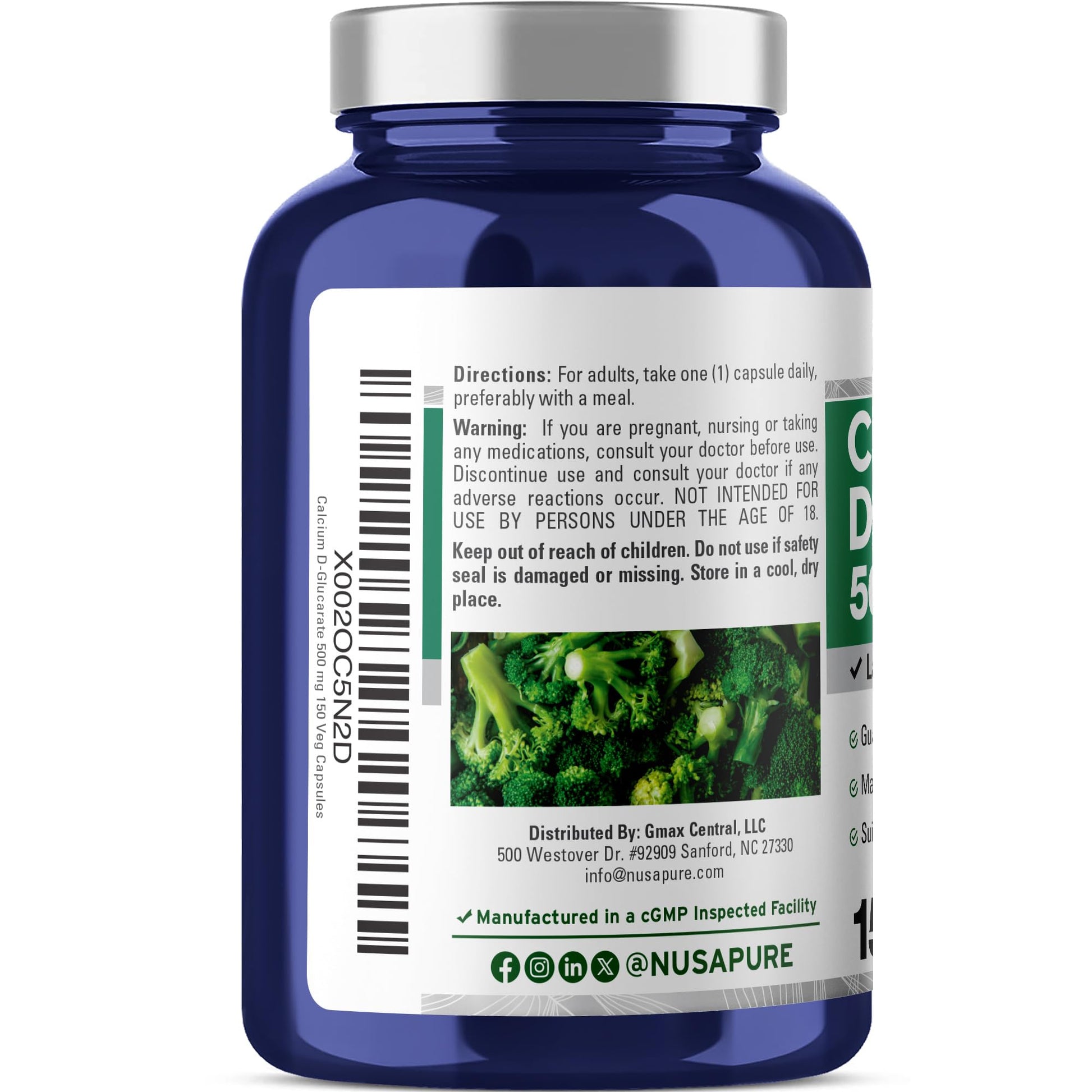 NusaPure Calcium D-Glucarate 500 mg 150 Veggie Caps, Vegan, Non-GMO, Gluten-Free NusaPure uk supplements