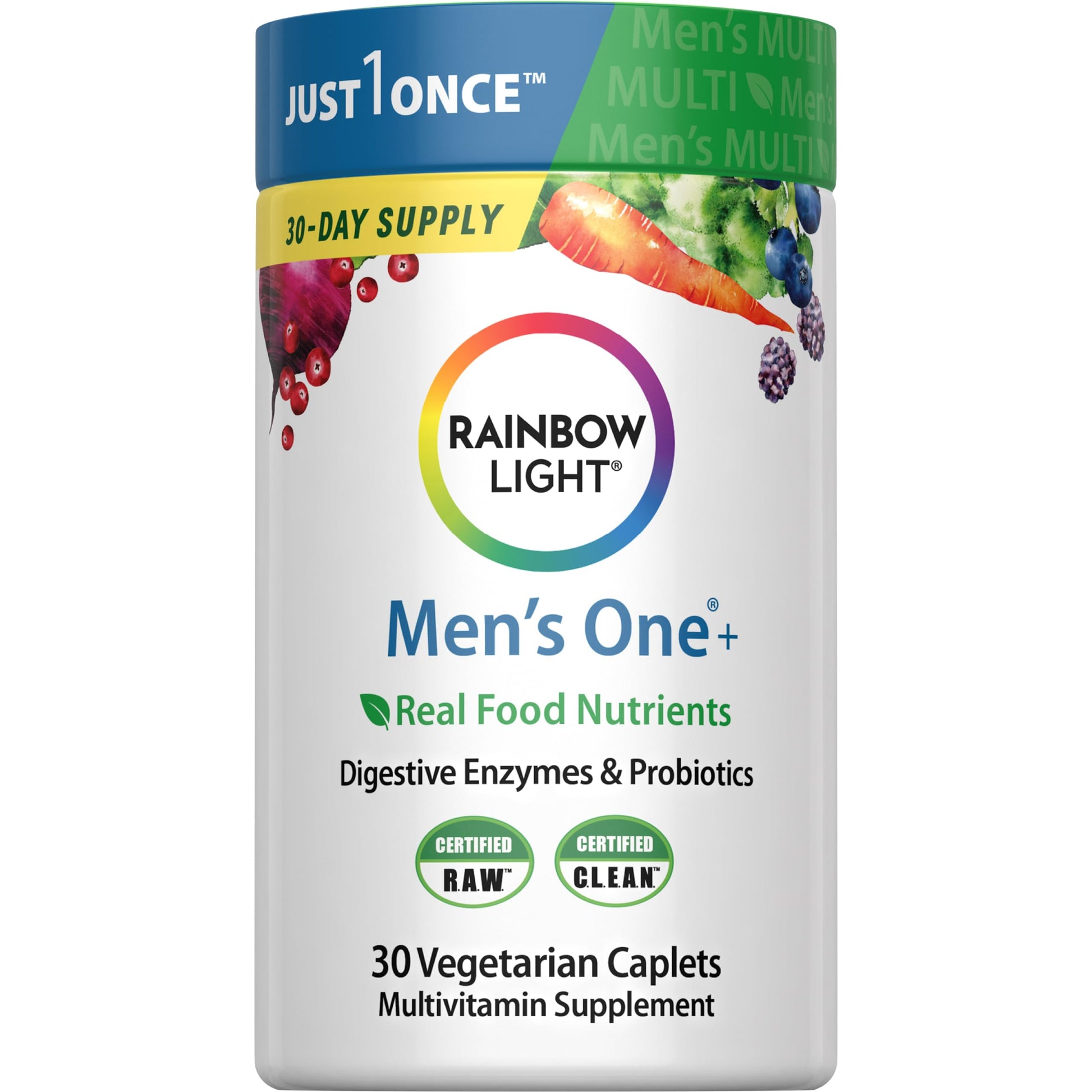 Rainbow Light Mens Multivitamin One + | 30 Caplets | Real Food Nutrients, Digestive Enzymes & Probiotics Rainbow Light uk supplements