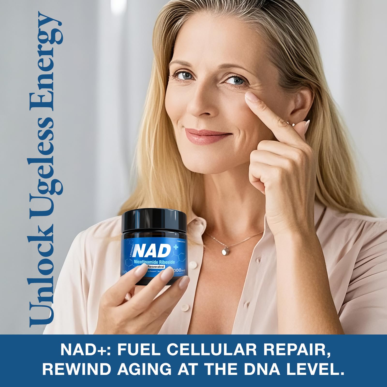 TOPCAPAK NAD+ Supplement - NAD Nicotinamide Riboside Resveratrol, Liposomal NAD+ Supplement 1000mg for for Women & Men - Healthy Aging, Brain and Cellular Energy, Non-GMO, 80 Capsules TOPCAPAK uk supplements