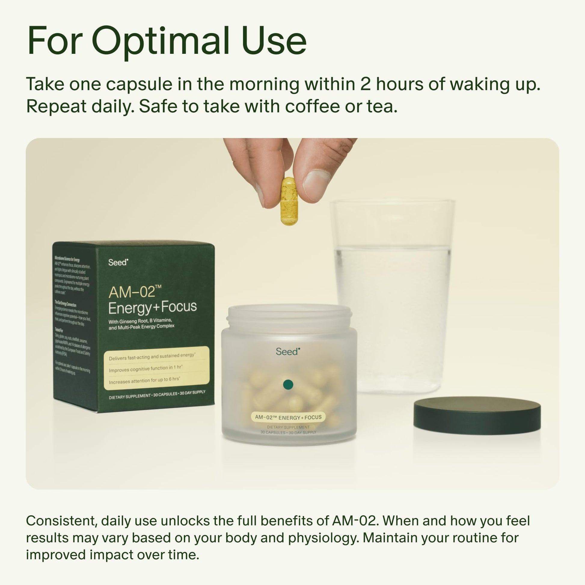 Seed AM-02 Energy + Focus - Daily Nootropic Supplement for Women & Men - Fast-Acting & Sustained Energy for Up to 6 Hours - Caffeine-Free Vegan & Shelf-Stable - 30 Capsules (30-Day Supply) Visit the Seed Store uk supplements