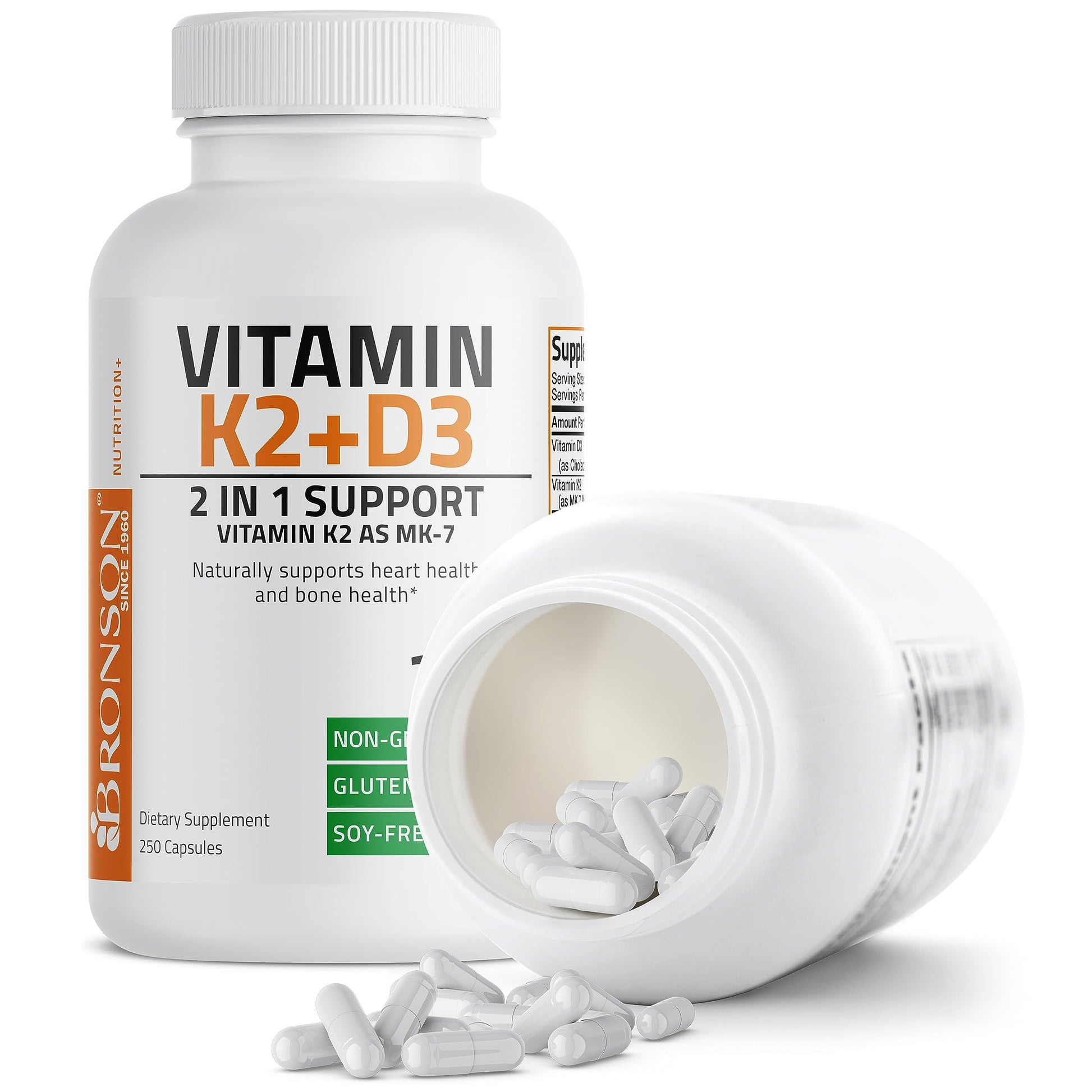 Bronson Vitamin K2 (MK7) with D3 Supplement Bone and Heart Health Non-GMO Bronson uk supplements