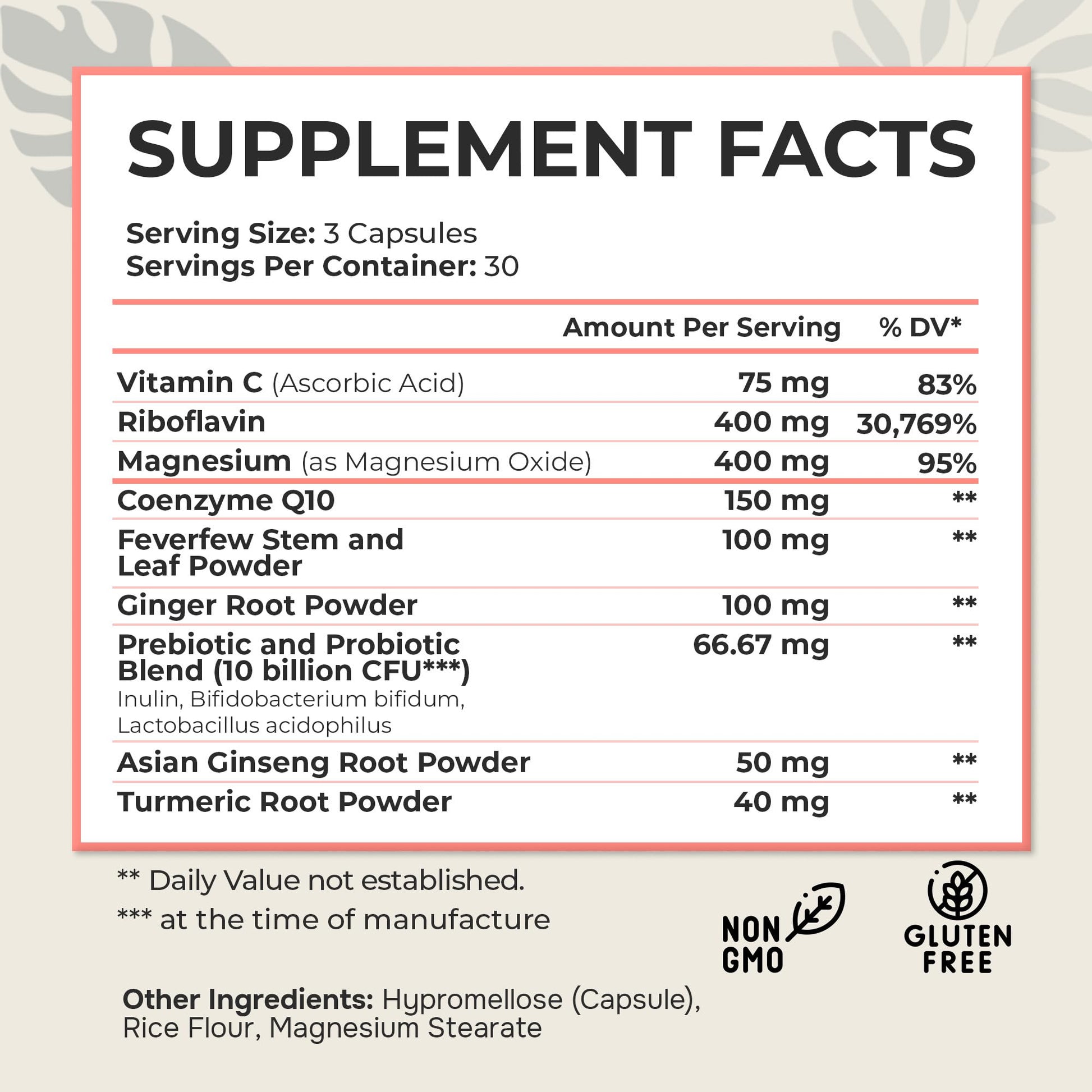 Dr. Munnerlyn MigraPro with Probiotics, Brain and Gut Health Support Supplement with Magnesium, Riboflavin, CoQ10, Ginger Root, Asian Ginseng, Vitamin C, Feverfew & Turmeric, Gluten Free, 90 Capsules Dr. Munnerlyn uk supplements