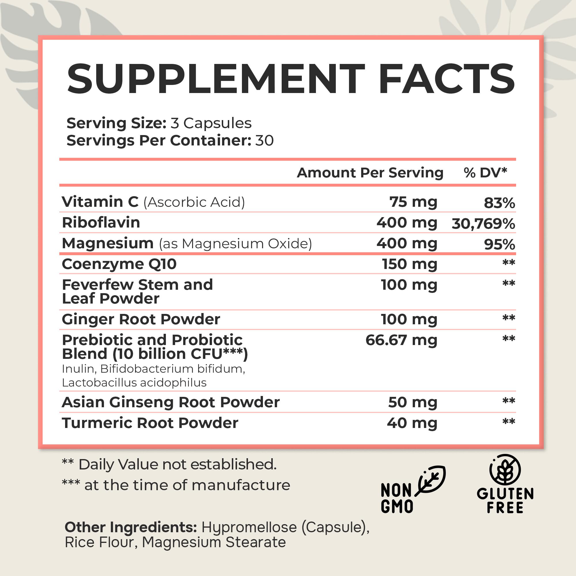 Dr. Munnerlyn MigraPro with Probiotics, Brain and Gut Health Support Supplement with Magnesium, Riboflavin, CoQ10, Ginger Root, Asian Ginseng, Vitamin C, Feverfew & Turmeric, Gluten Free, 90 Capsules Dr. Munnerlyn uk supplements