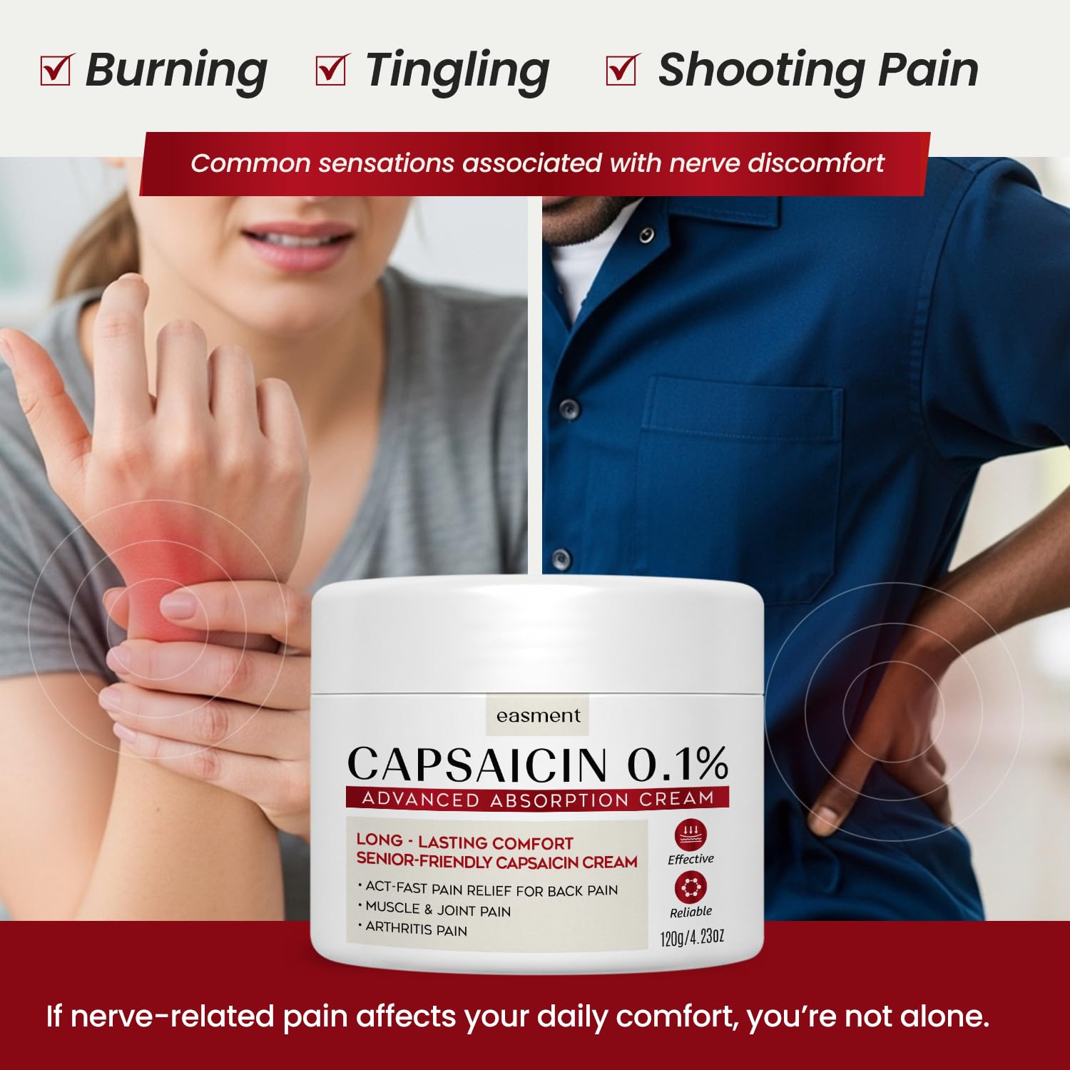 Easment Capsaicin Pain Relief Cream – Topical Arthritis & Muscle Pain Relief for Joint, Nerve & Back Pain – Medicated Pain Cream with Capsaicin 0.1% – Arnica, Aloe & Chamomile, 4.23 Fl Oz Easment uk supplements