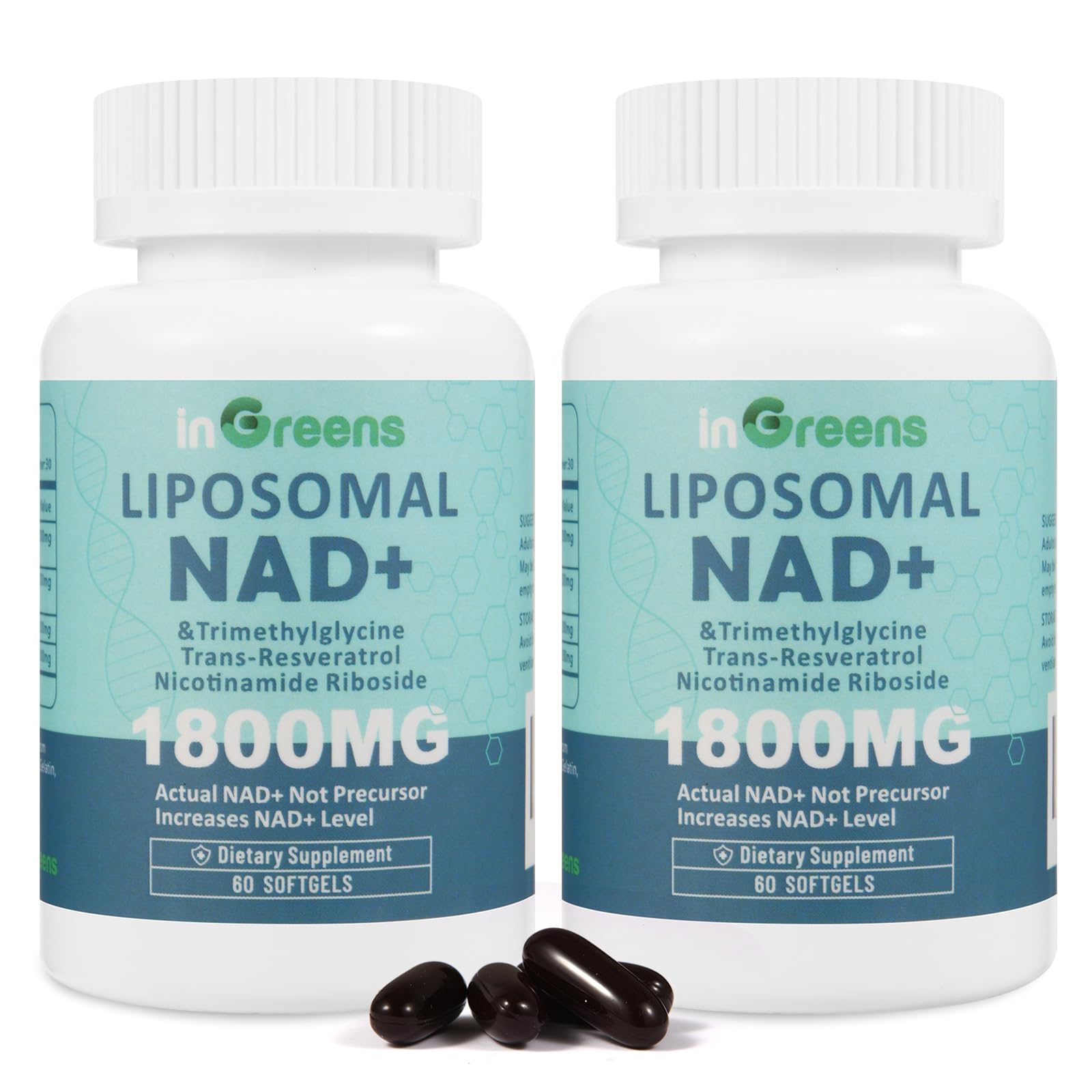 inGreens Liposomal NAD+ Supplement 1800 mg with Nicotinamide Riboside, Trans Resveratrol, Trimethylglycine，Replaces NMN, Boost NAD+, Aging Defense，Cellular Energy, 120 Softgels inGreens uk supplements