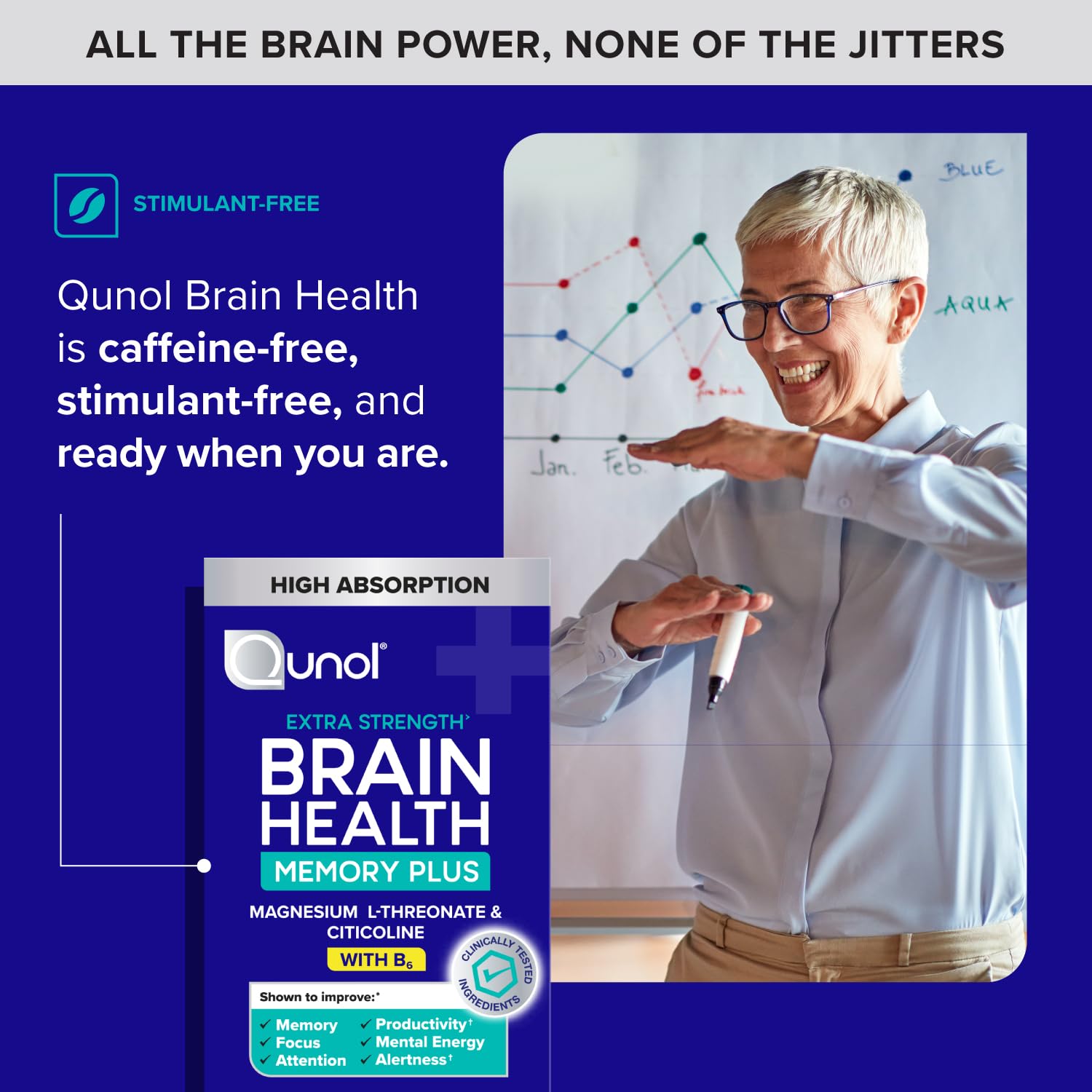 Qunol Brain Health Memory Plus with B6, Magnesium L-Threonate & Citicoline, Clinically Tested Ingredients to Improve Memory, Focus, Attention and Productivity, 90 Count Qunol uk supplements