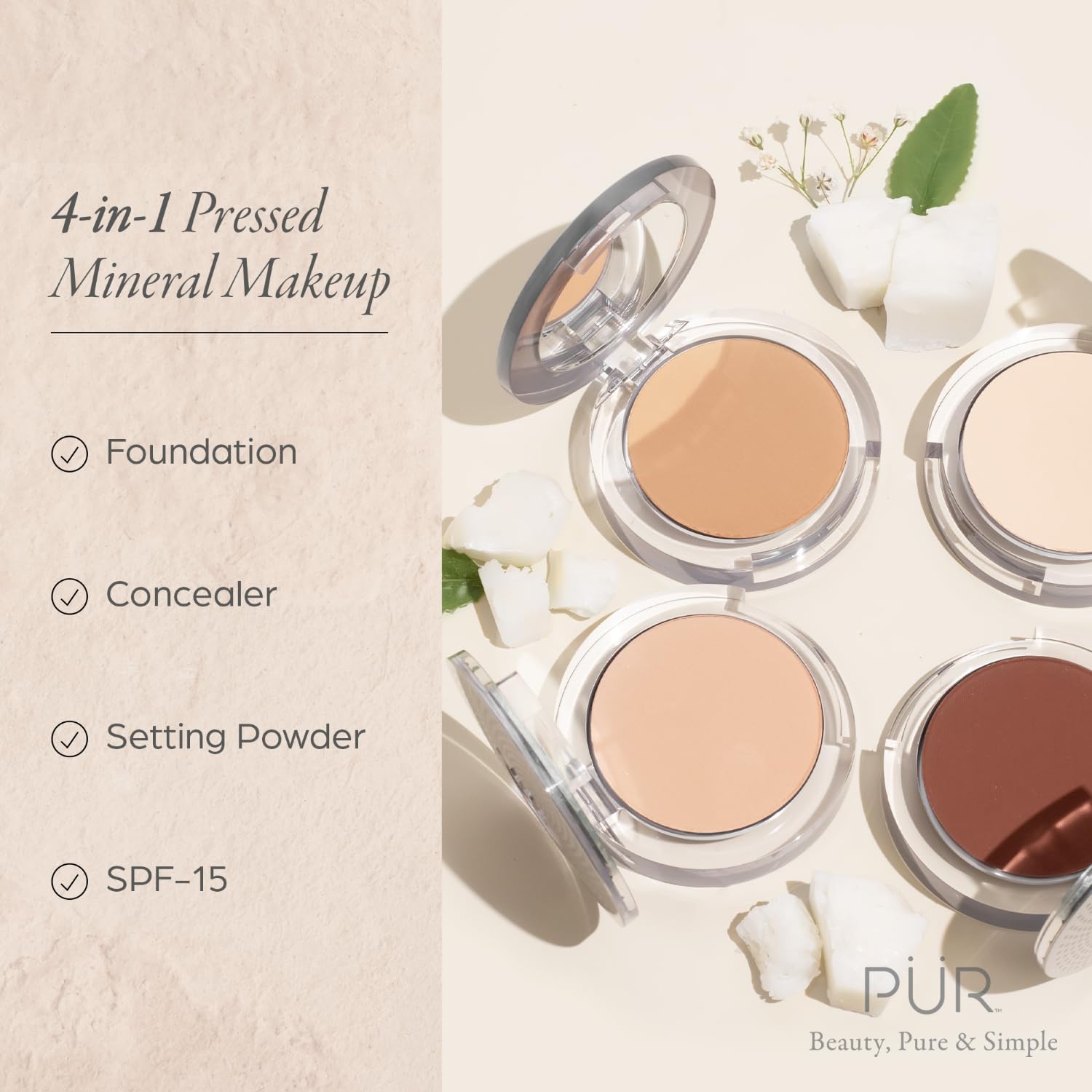 PUR Beauty 4-in-1 Pressed Mineral Makeup Powder Foundation with SPF 15 - Concealer & Finishing Compact Pressed Powder for Face - Buildable Medium to Full Coverage Foundation Powder (Blush Medium) PÜR MINERALS uk supplements