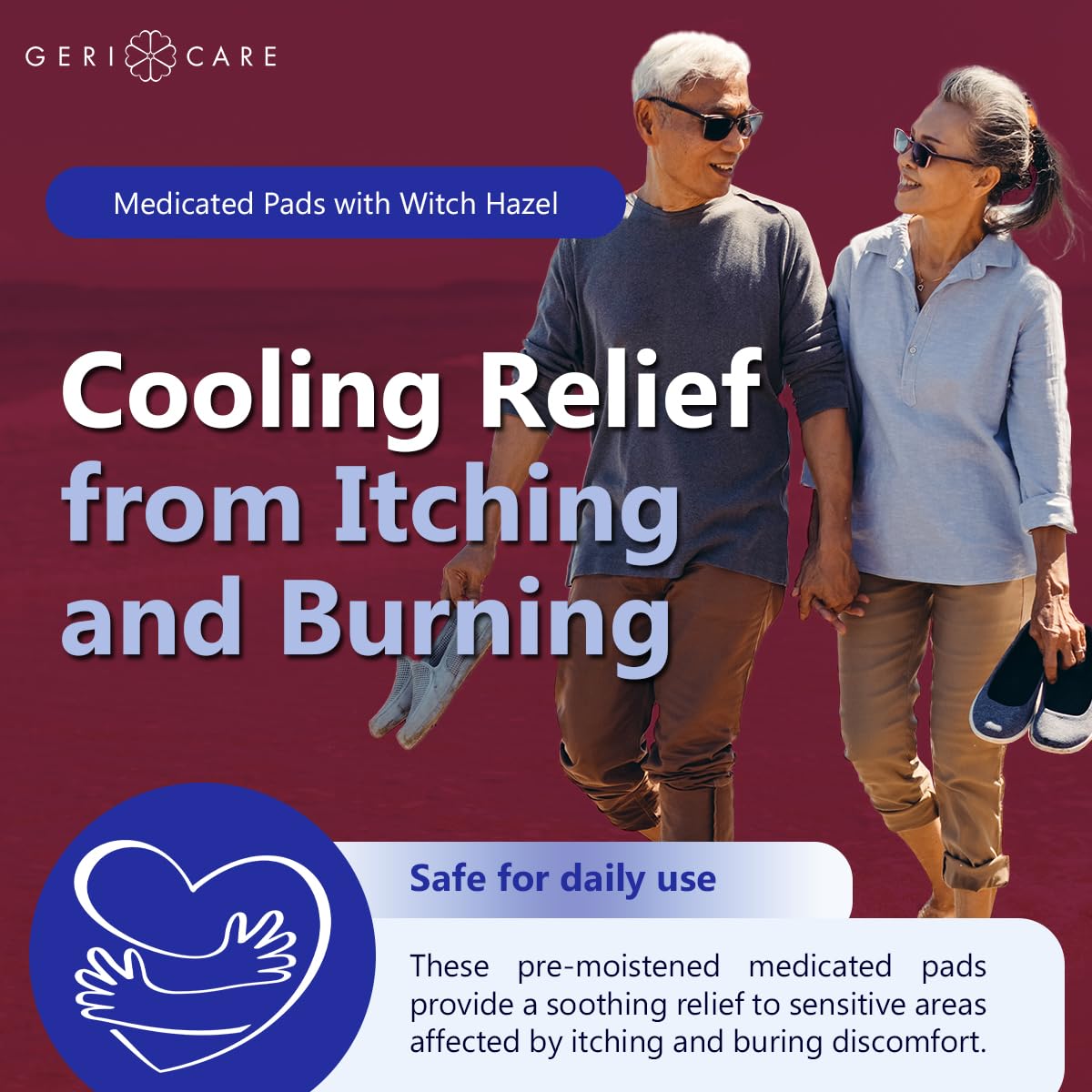 GeriCare Medicated Cooling Pads with Witch Hazel. for Soothing Itch, Discomfort, and Burning, Pre-Moistened Pads Ideal for Sensitive Areas, 100 Count (Pack of 1) GeriCare uk supplements