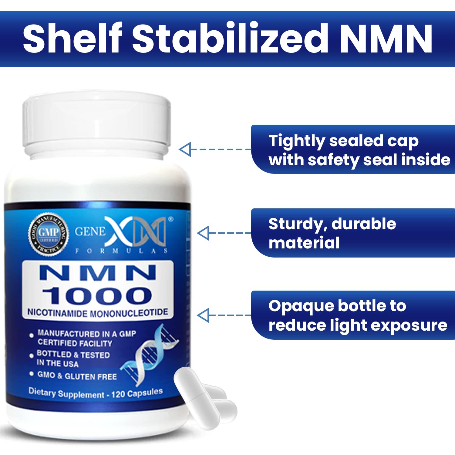 Genex Formulas NMN 1000mg - 99% Pure Shelf Stabilized Supplement Capsules for Increased NAD Levels & Healthy Aging, GMP Certified, 1000mg per Serving, 120 Capsules Genex Formulas uk supplements
