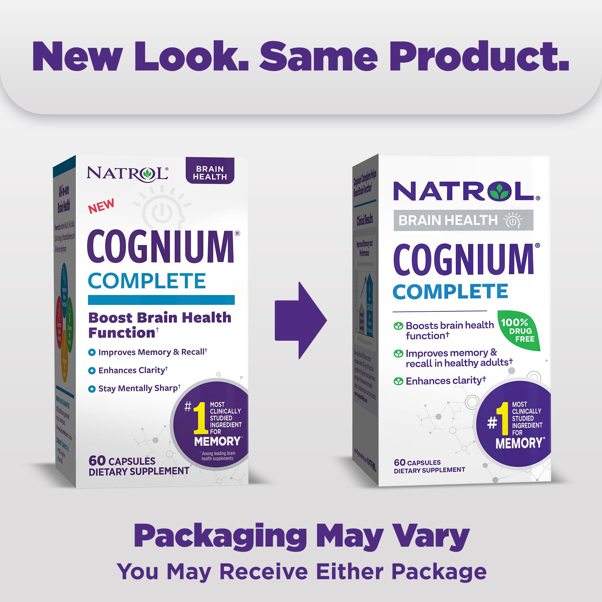 Natrol Cognium Complete, Dietary Supplement for Brain Health, Brain Health Supplements for Adults, 60 Capsules, 30 Day Supply Natrol uk supplements