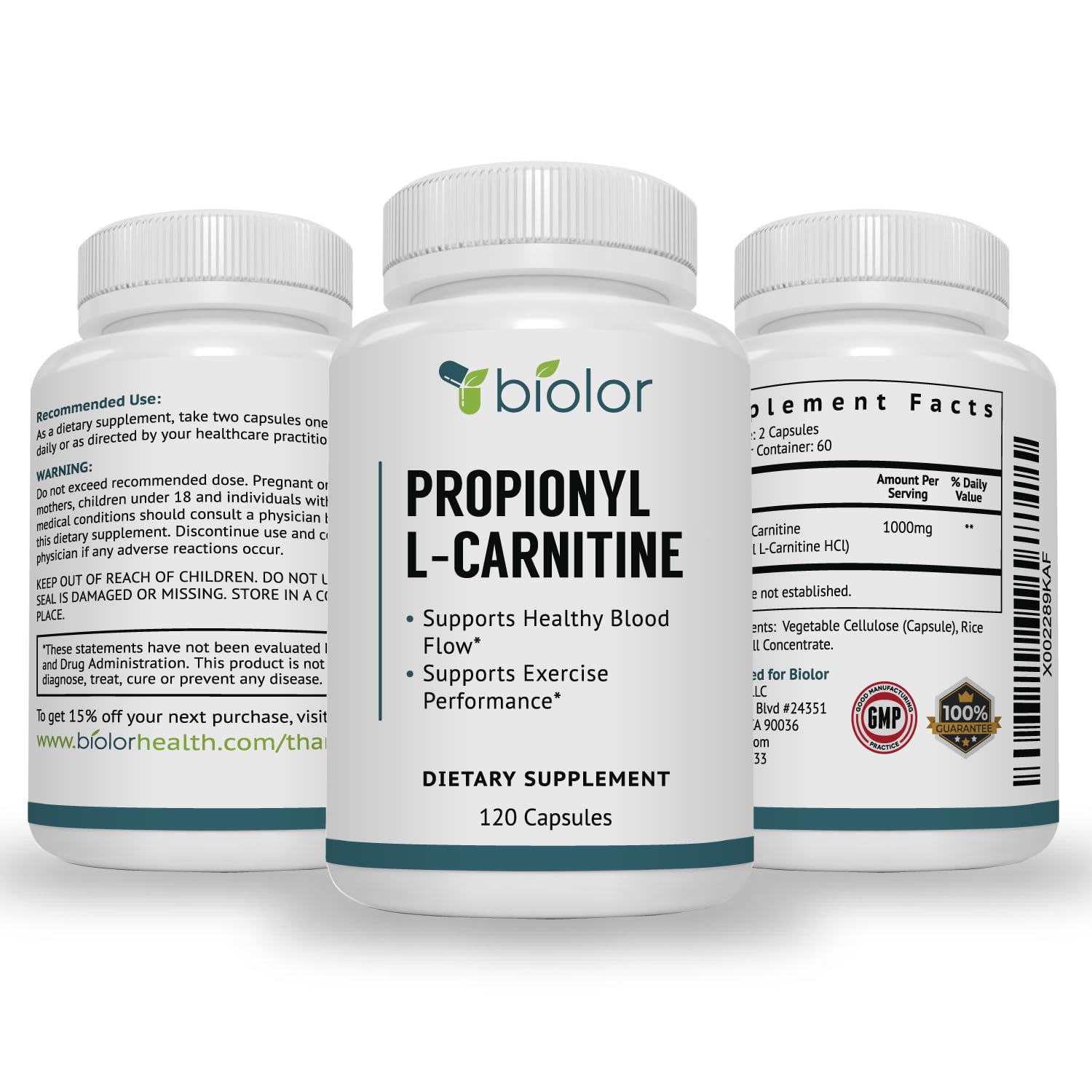 Biolor High Absorption Propionyl-L-Carnitine (PLCAR) No Artificial Fillers - Effective Propionyl L Carnitine HCL Supplement to Support Blood Circulation - 120 Capsules Biolor uk supplements