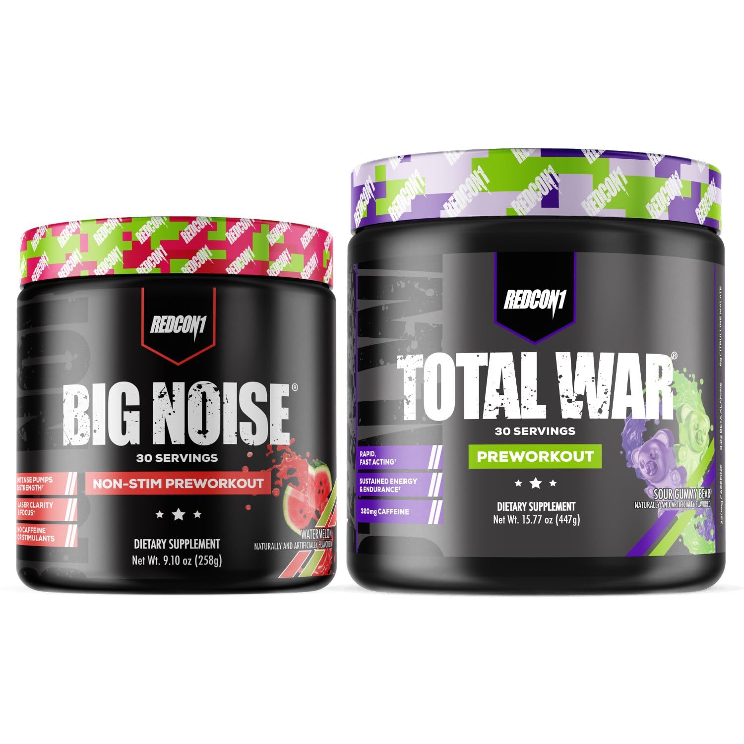 REDCON1 Total War Preworkout (Sour Gummy Bear) & Big Noise Non-Stim Preworkout REDCON1 uk supplements
