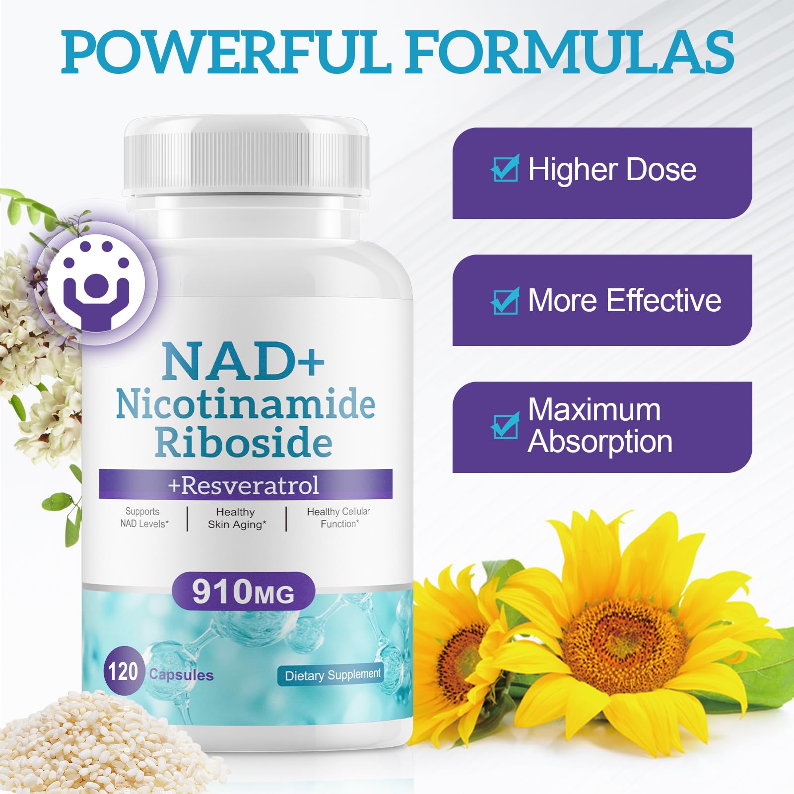 NAD+ Supplement Alternative - Liposomal Nicotinamide Riboside - Resveratrol & Quercetin - High Purity NAD Supplements for Anti-Aging, Focus, Energy 120 Capsules Ruduwu uk supplements